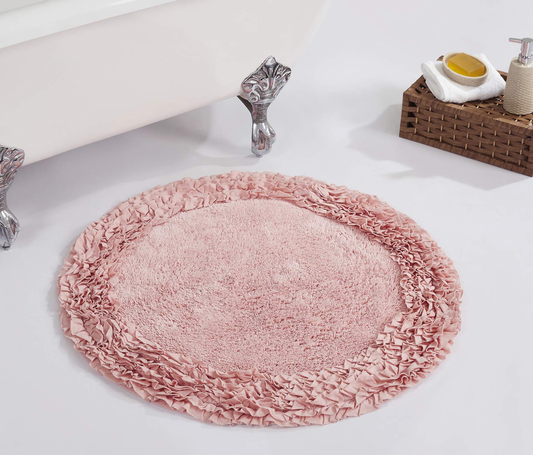 Better Trends 100% Cotton Bath Rug in Shaggy Border Collection - Ultra Soft, Plush, Absorbent, Tufted Bath Rug, Quick-Dry, Great for Bath, Shower, Bedroom, Dog or Door Mat, 30" Round, Pink