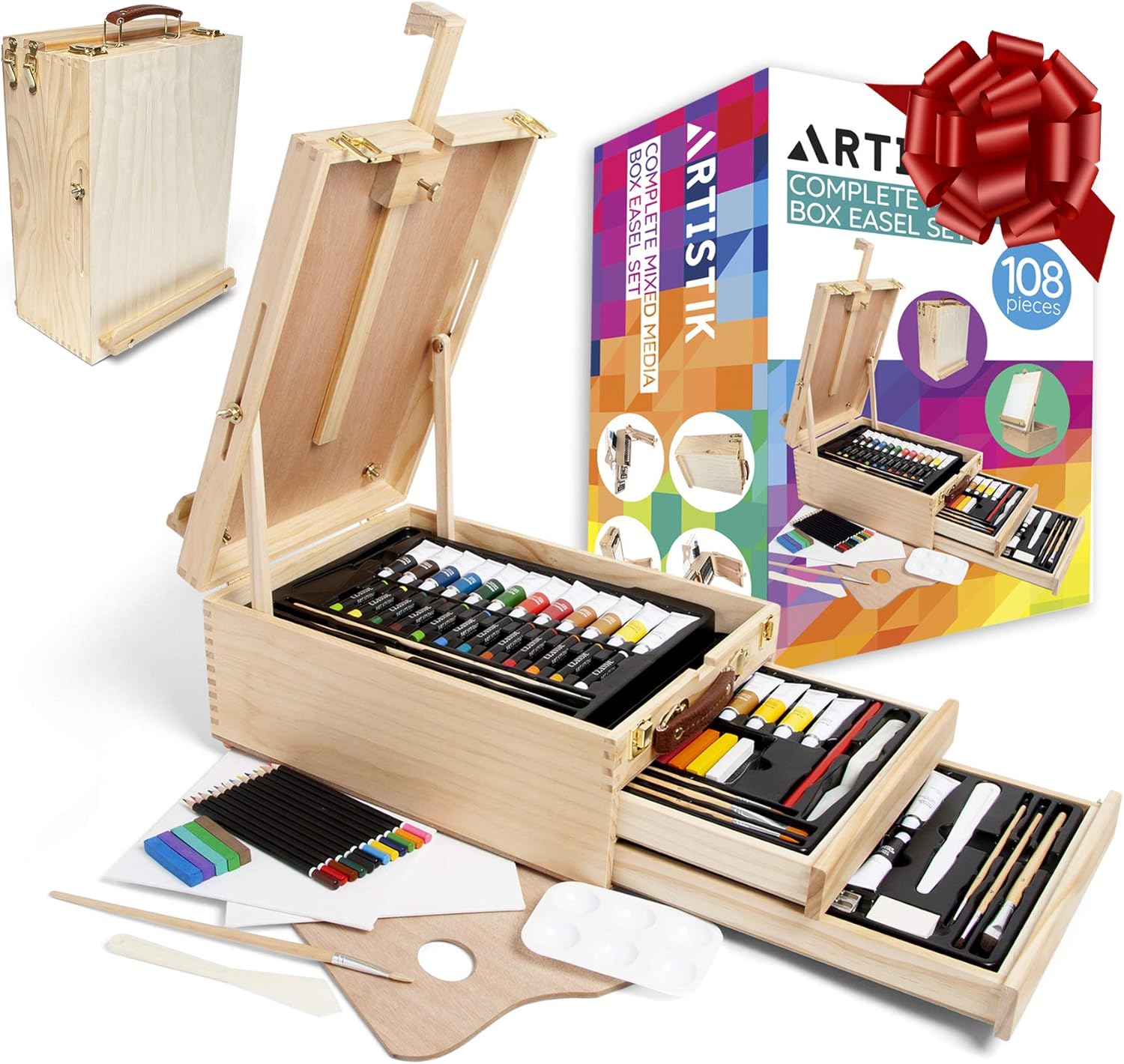 Wooden Table Top Easel for Art 108 Piece Complete Mixed Media Box