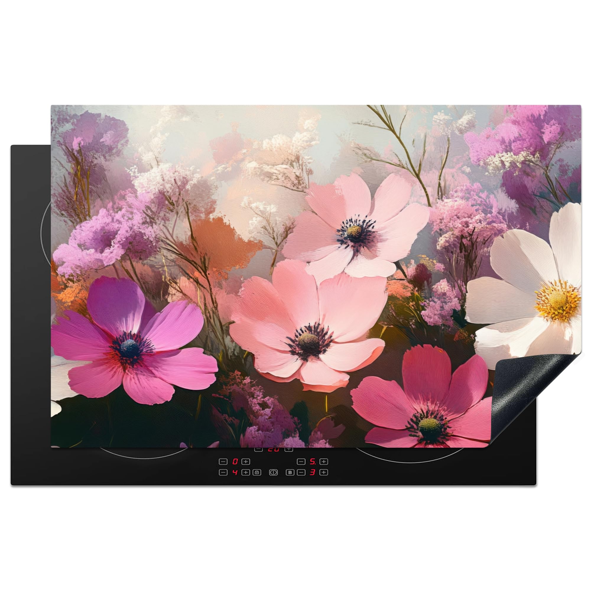KitchenYeah© Induction Hob Cover Protector Mat 20.5"x31.9" / 81.2x52 cm Kitchen Universal Ceramic Covers for Electric Cookers Vinyl Flowers - Colourful - Flowering — image 1