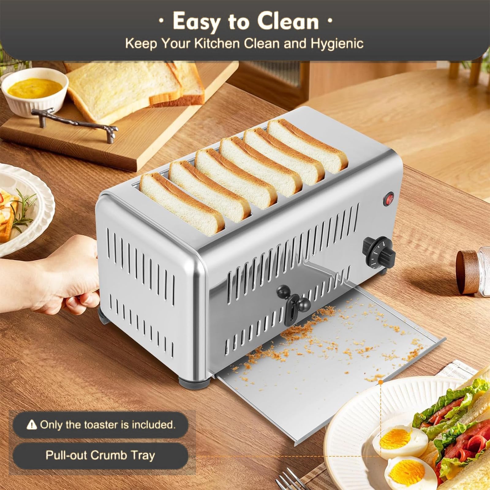 Tostadora Comercial 6 rebanadas Tostadora eléctrica emergente de Acero Inoxidable Tostadora fría al Tacto Tostadora de encimera 6 rebanadas 5 Minutos Tostadora rápida
