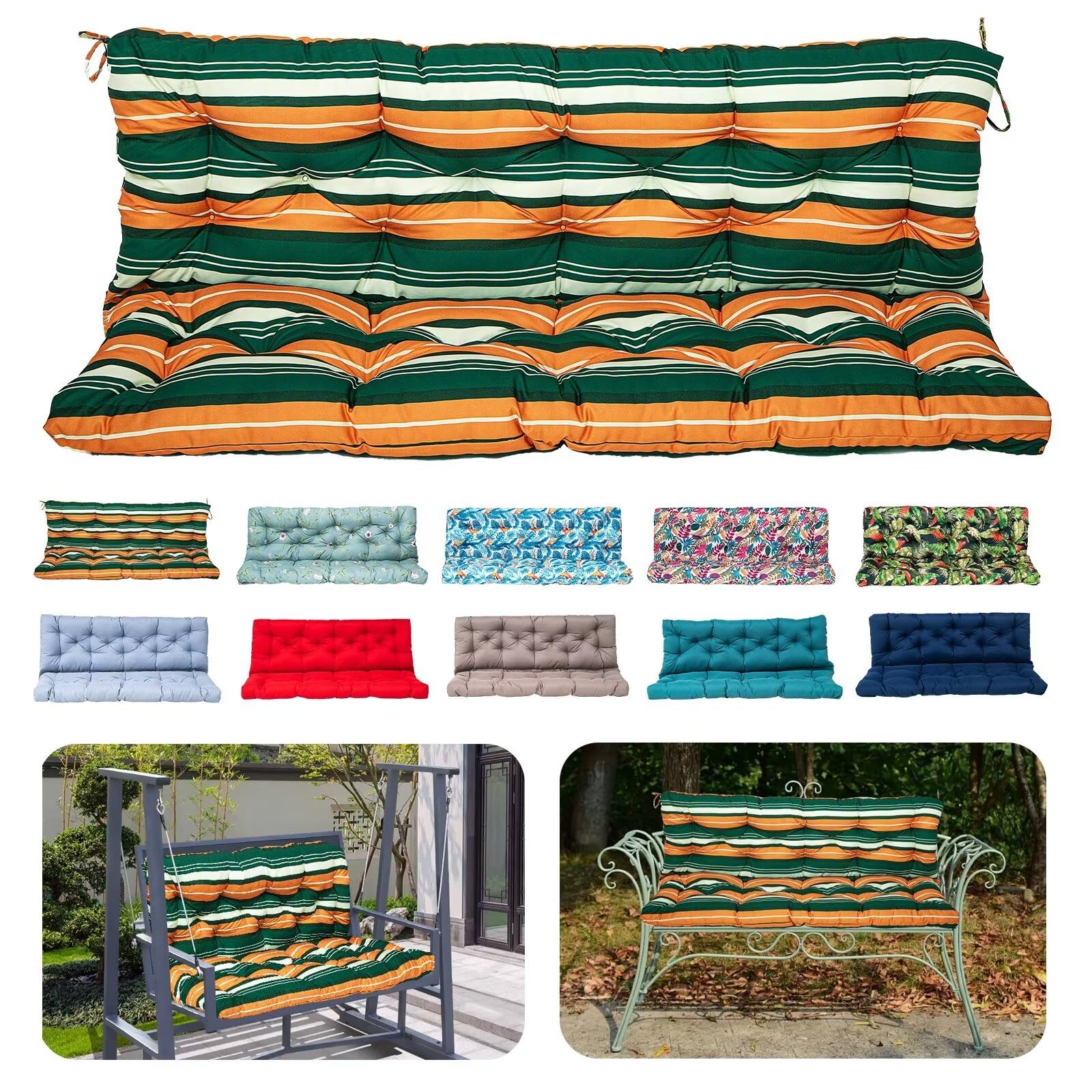 Swing Replacement Cushions 5" Thick Waterproof Porch Swing Cushions 2-3 Seater Outdoor Swing Cushions for Outdoor Furniture,Stripe-60x40in(150x100cm)