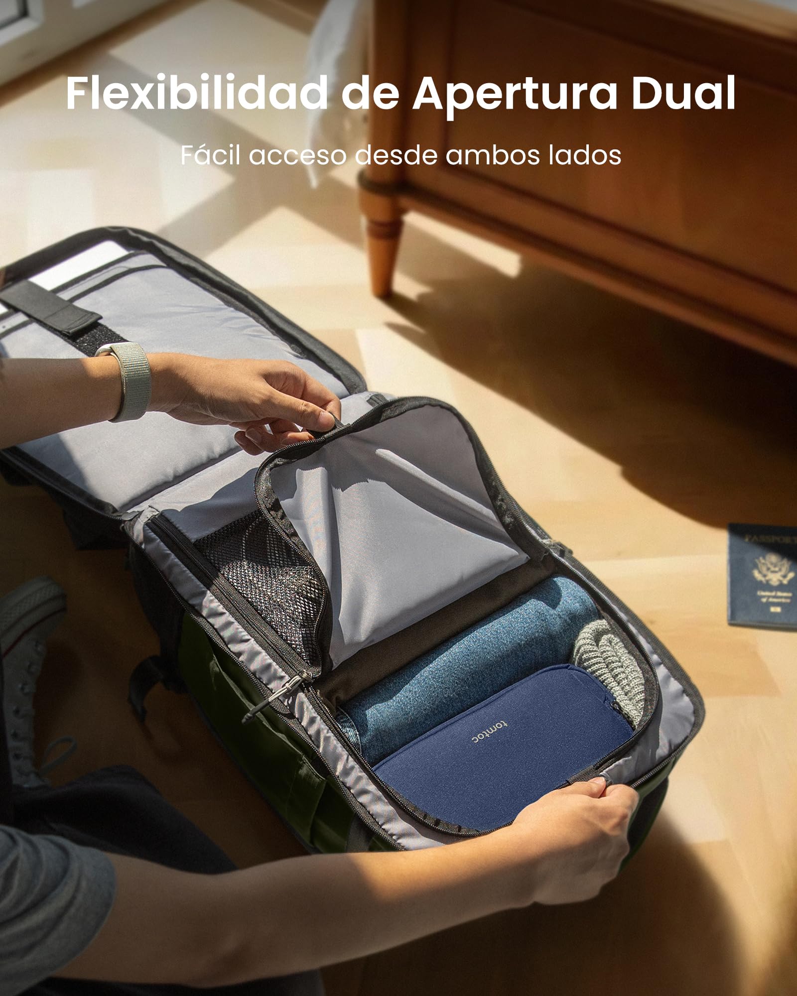 tomtoc Mochila de Viaje 40L, Mochila Viaje Cabina Avion TSA, Mochila Equipaje de Mano Impermeable, Business Travel Backpack Ligera para Portátil 17,3" Hombre Mujer, Grande Weekender Travel Backpack