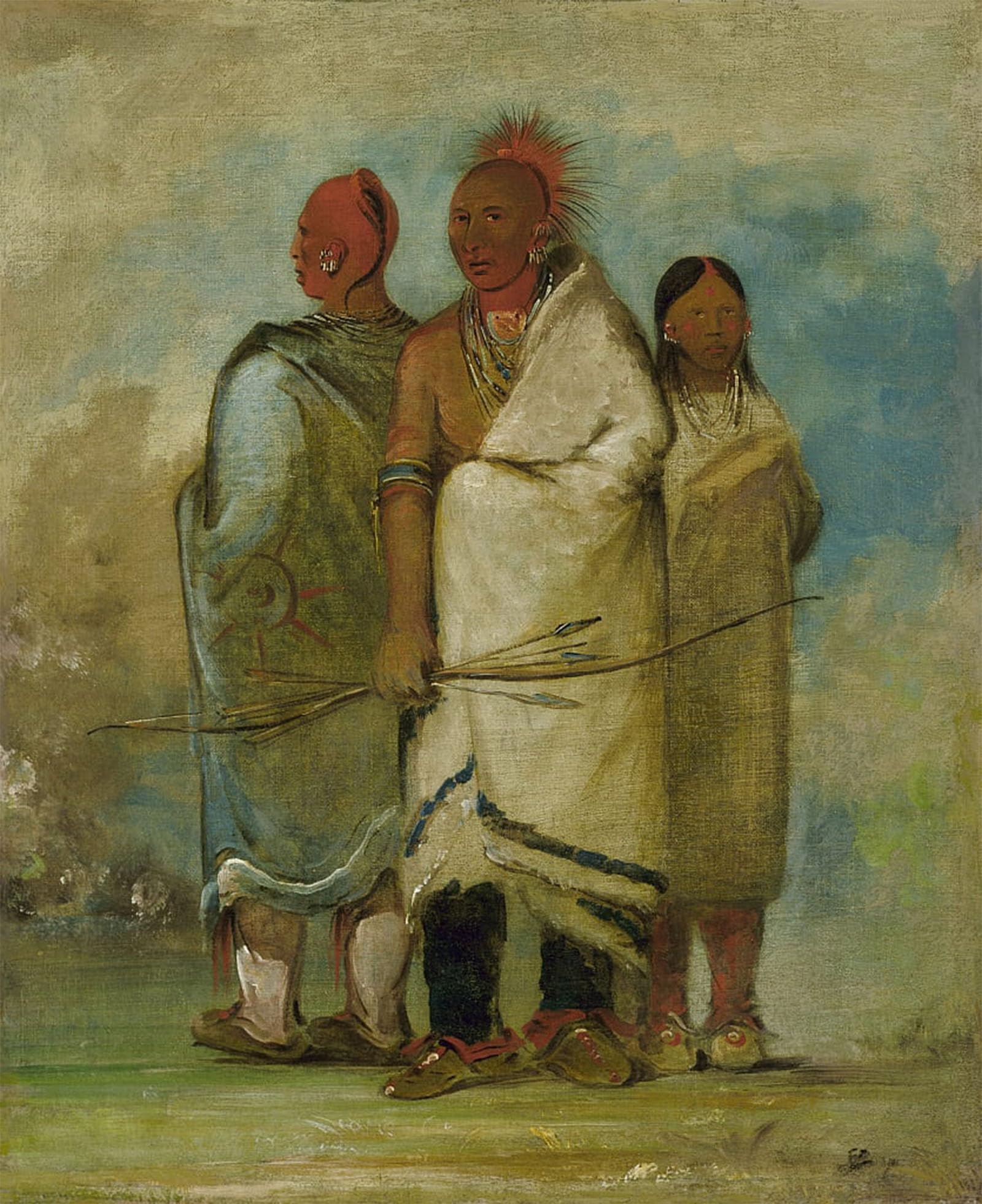SERENDIPITP Vintage Picture Print on Canvas Wall Art Poster Three Animal Indians by George Catlin Artwork Print Poster for Wall Decor 60x90cm