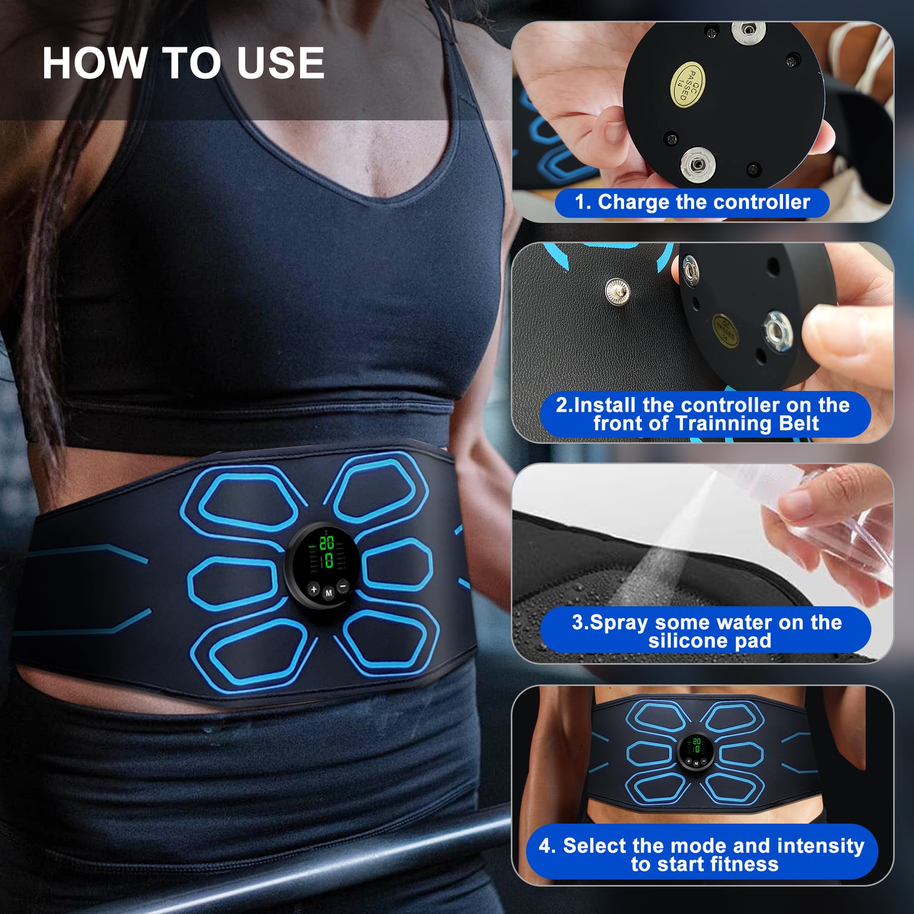FDA Cleared - Stimolatore muscolare MHD TENS elettronico per addominali, tonificante per addominali, per addominali, stimolazione e attivazione muscolare, uso domestico in palestra
