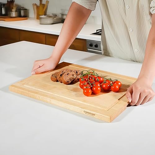 Miniatura 2 de CONSDAN Tabla de cortar de madera para cocina, 16 x 12, madera de abedul sólida, grano de borde, tabla de cortar, bloque de carnicero con ranura
