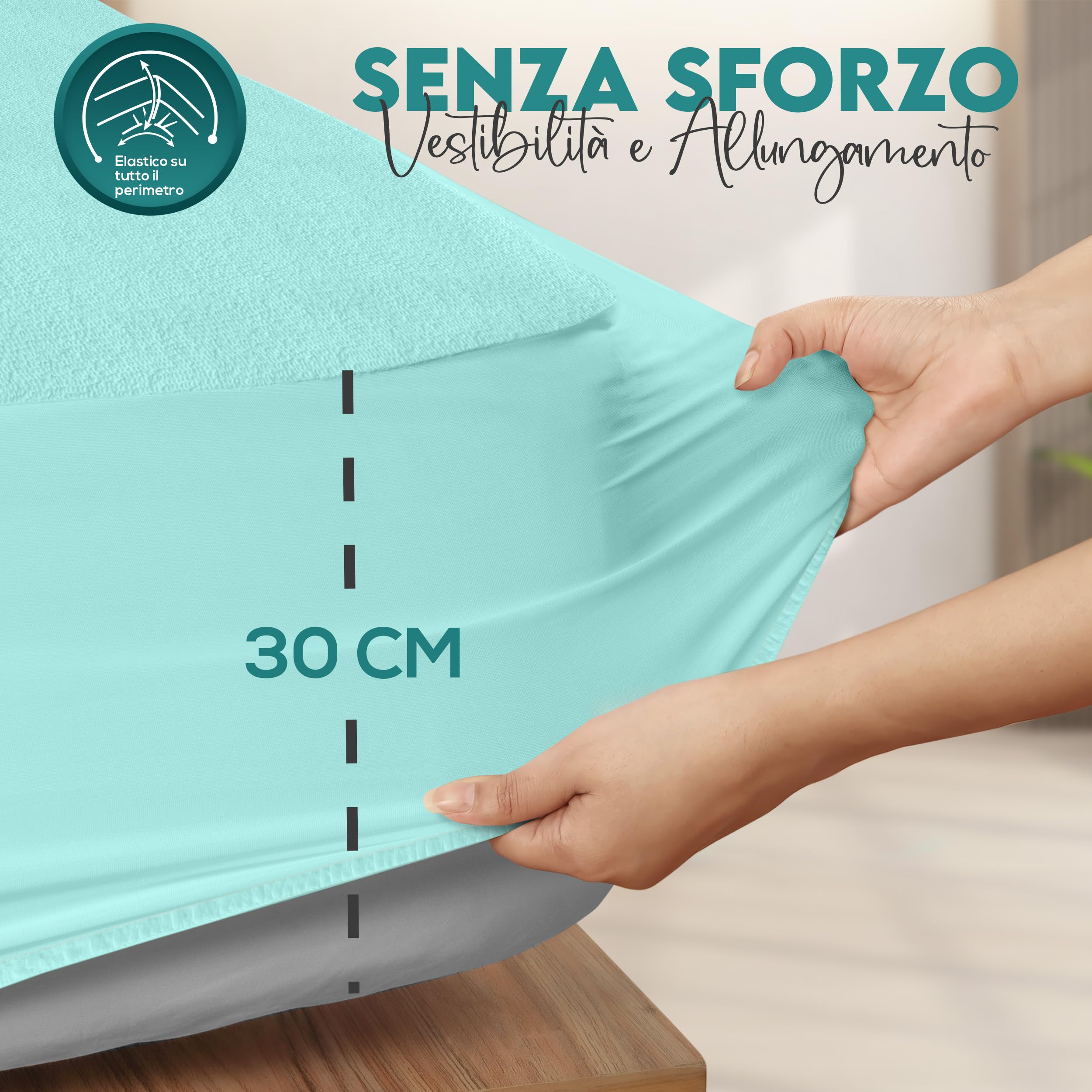 Utopia Bedding Coprimaterasso Una Piazza e Mezza Impermeabile 140 x 200 x 30 cm, Certificato OEKO-TEX, Proteggi Materasso, Traspirante, Lavabile, Stile Montato Tutto Intorno Elastico Blu Spa