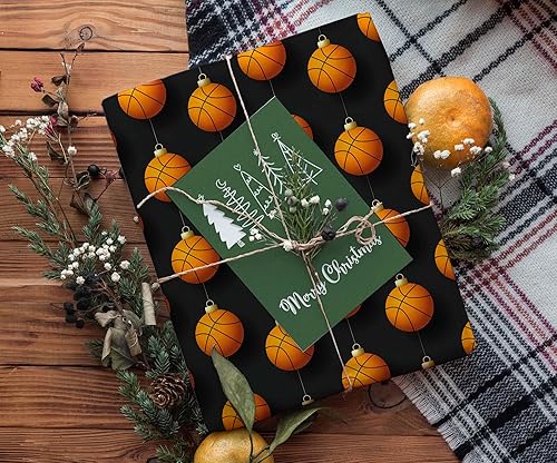 Miniatura 7 de Bonito envoltorio de regalo de baloncesto papel de regalo grueso adorno de Navidad decoración de fiesta navideña rollo de 6 pies x 30 pulgadas