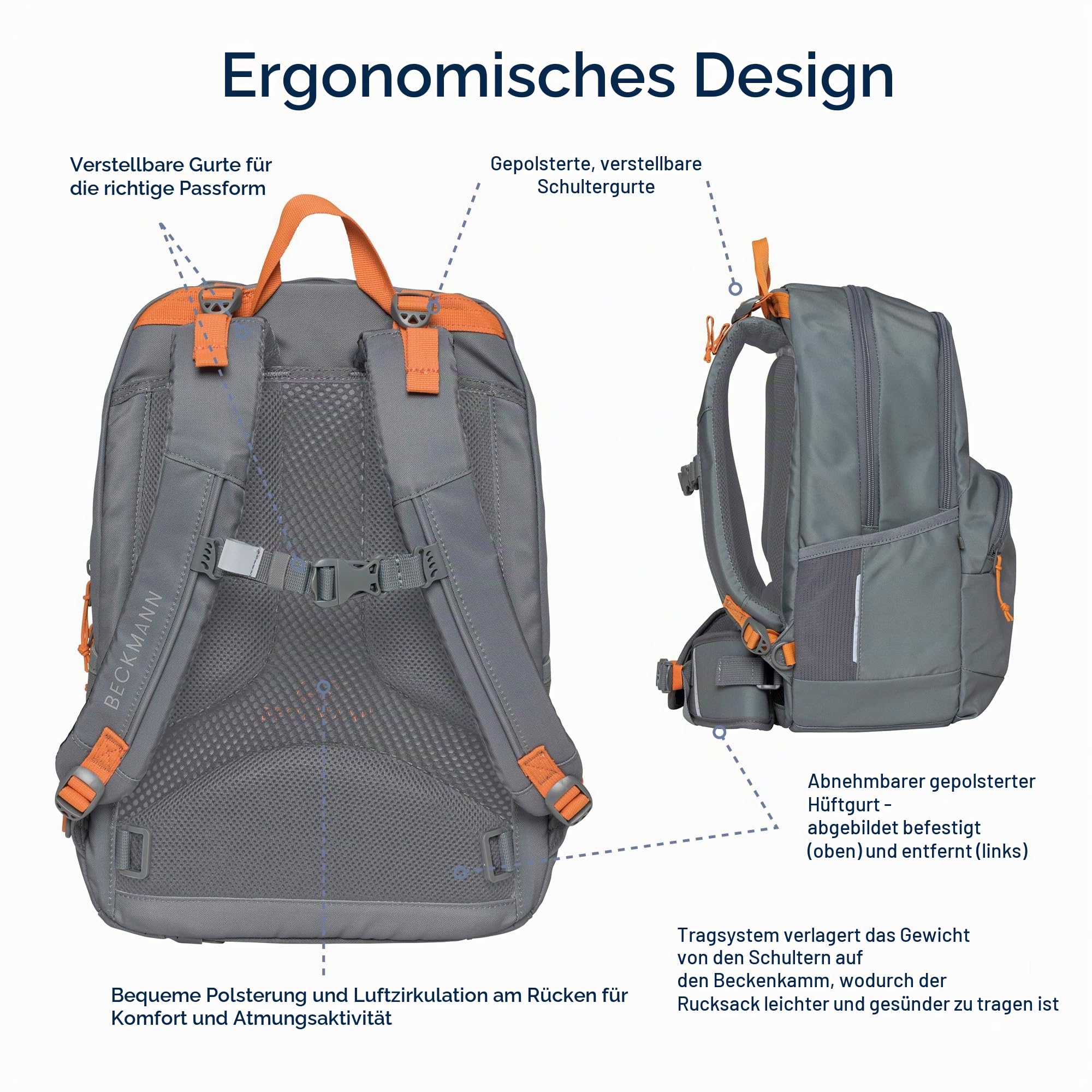 Beckmann, Sport Junior Schulrucksack, Sekundarschule ab 3-7. Klasse, Regenschutz inklusive, 30 l