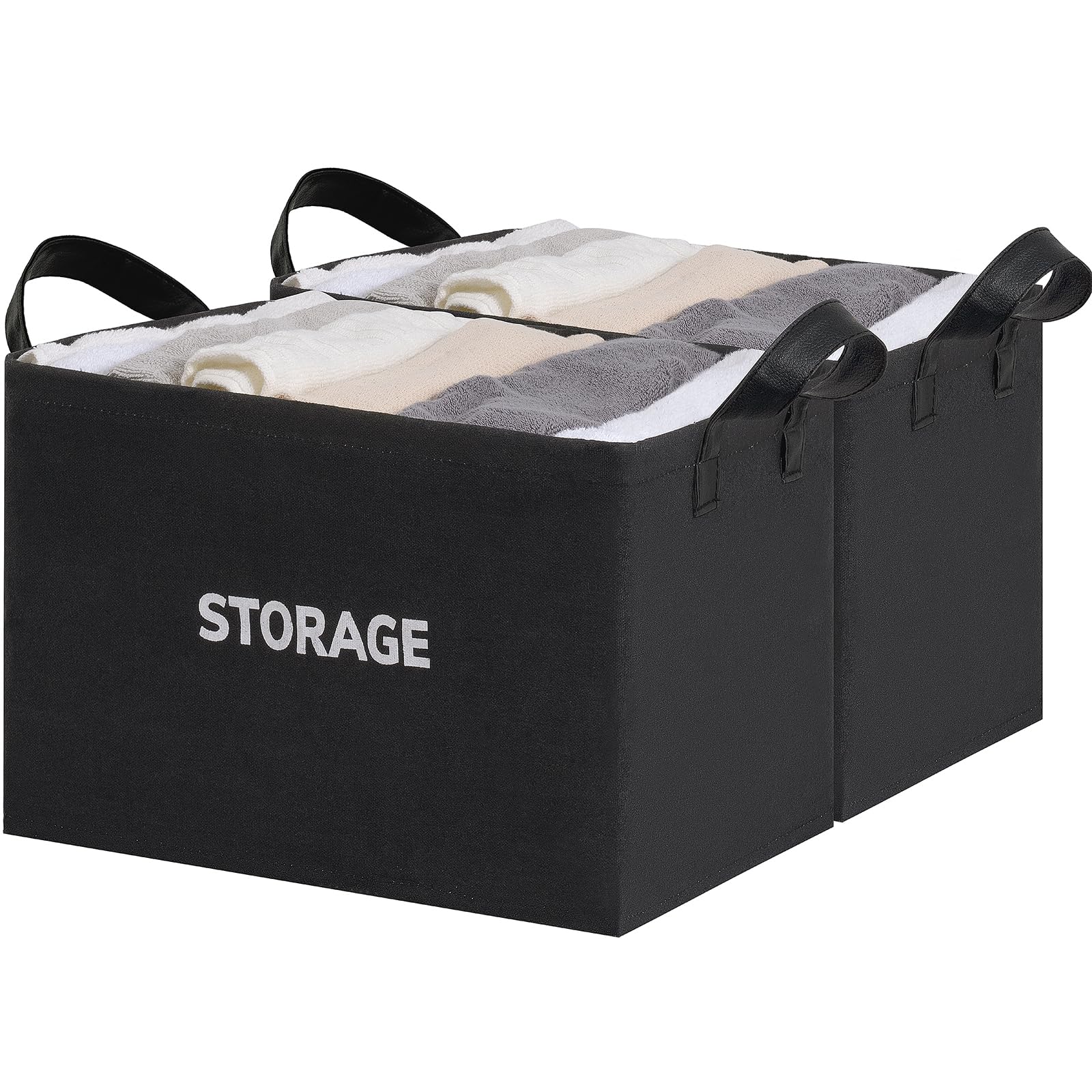 GoodpickLarge Black Storage Basket Cloth Storage Bins for Organizing, Shoe Bins for Entryway, Baby Toy Basket for Kids Room, 2-Pack, 16.9 x 11.0 x 9.8 inches