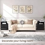 50CM Wide Modern Nightstand with Charging Station & Outlets, Bedside Table with 2 Drawers and Open Shelf, Sleek Design End Table for Bedroom and Office, Black (Single Piece)