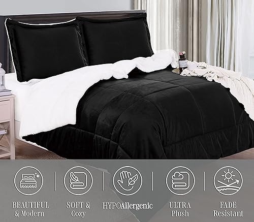 Miniatura 4 de Elegant Comfort Juego de edredón sherpa súper suave de 3 piezas de calidad premium, pesado reversible, relleno alternativo de microgamuza, edredón