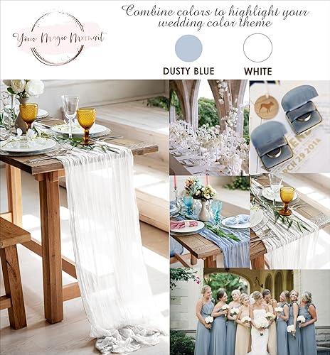 Miniatura 4 de Magic Moment - Camino de mesa de gasa estilo rústico y bohemio, de 160 pulgadas, largo, para decoración de mesa de Navidad, boda o cena romántica,