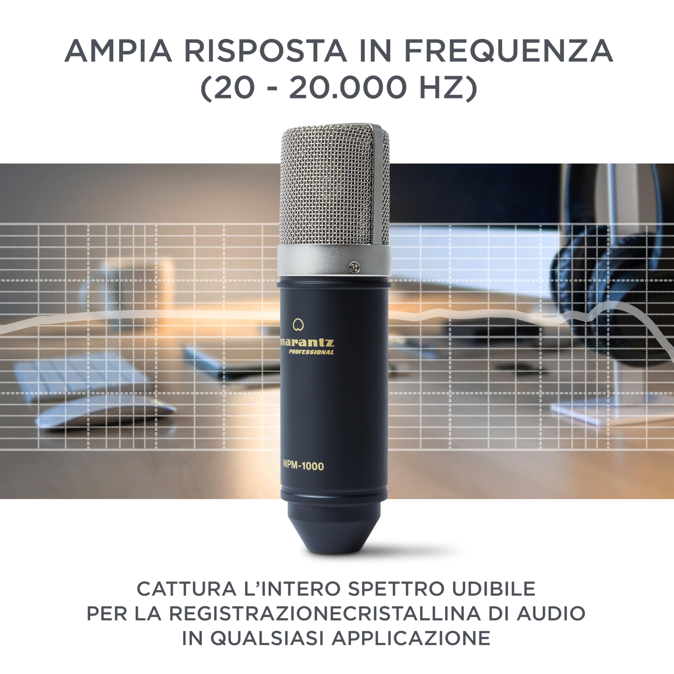 Marantz Professional MPM-1000 - Microfono da Studio a Condensatore XLR con Supporto da Tavolo e Cavo per Podcast, Streaming, Canto, Telelavoro e Giochi