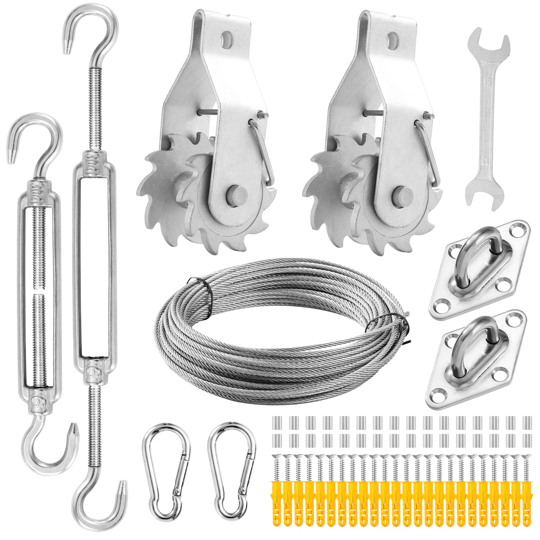 SOVYOULIVE Sunshade Hardware Kit with Ratchet Winch Wire Cable for Triangle Rectangle Sun Shade Canopy Installation, 304 Stainless Steel Shade Awning Kit for Outdoor,Garden,Kitchen,Patio Lawn