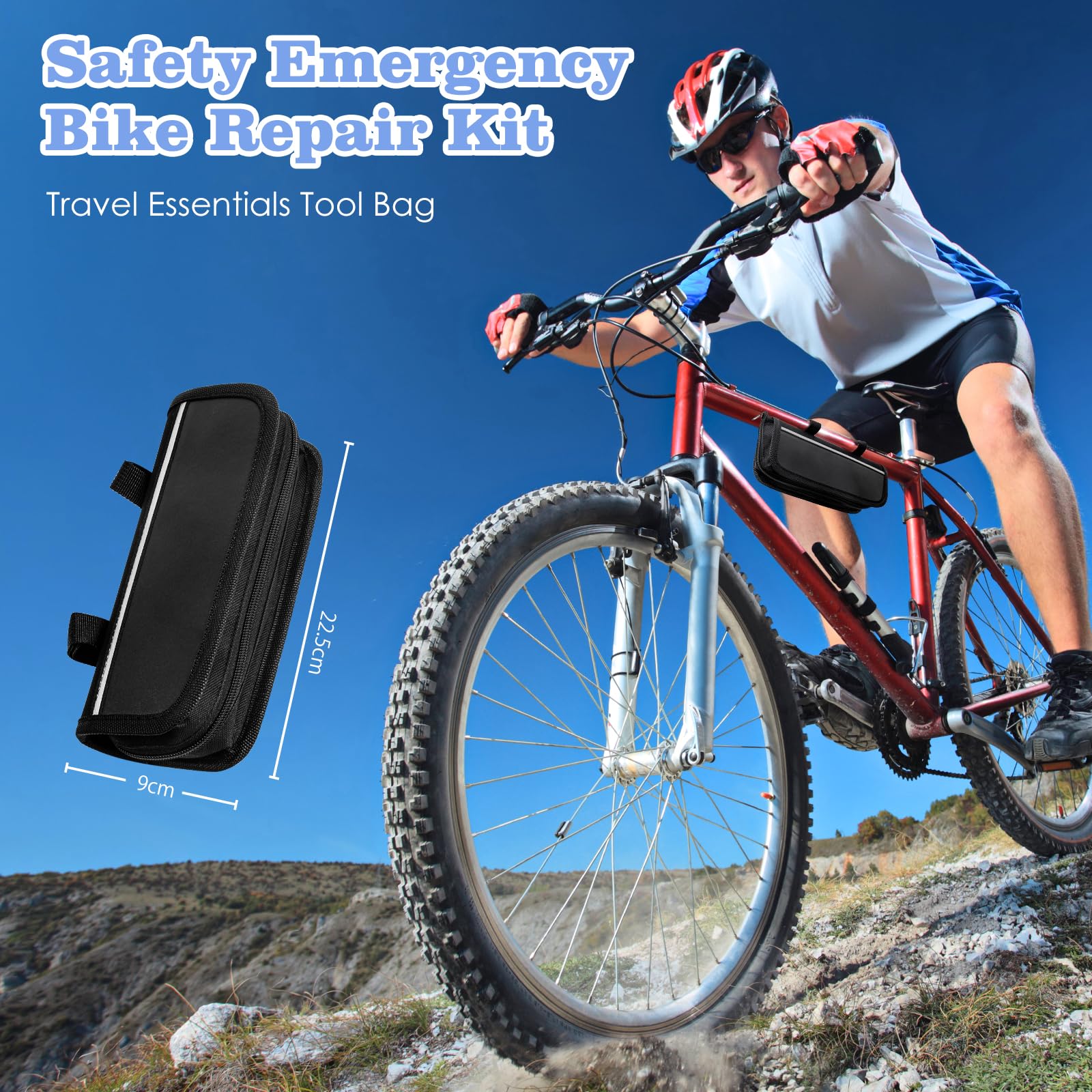 Ninonly 34PCs Kit Riparazione Bici con 120 PSI Pompa Kit Riparazione Pneumatici Bici con 16 in 1 Attrezzo Multifunzione Kit Riparazione Gomme Bici per l'uso in Situazioni di Emergenza Durante