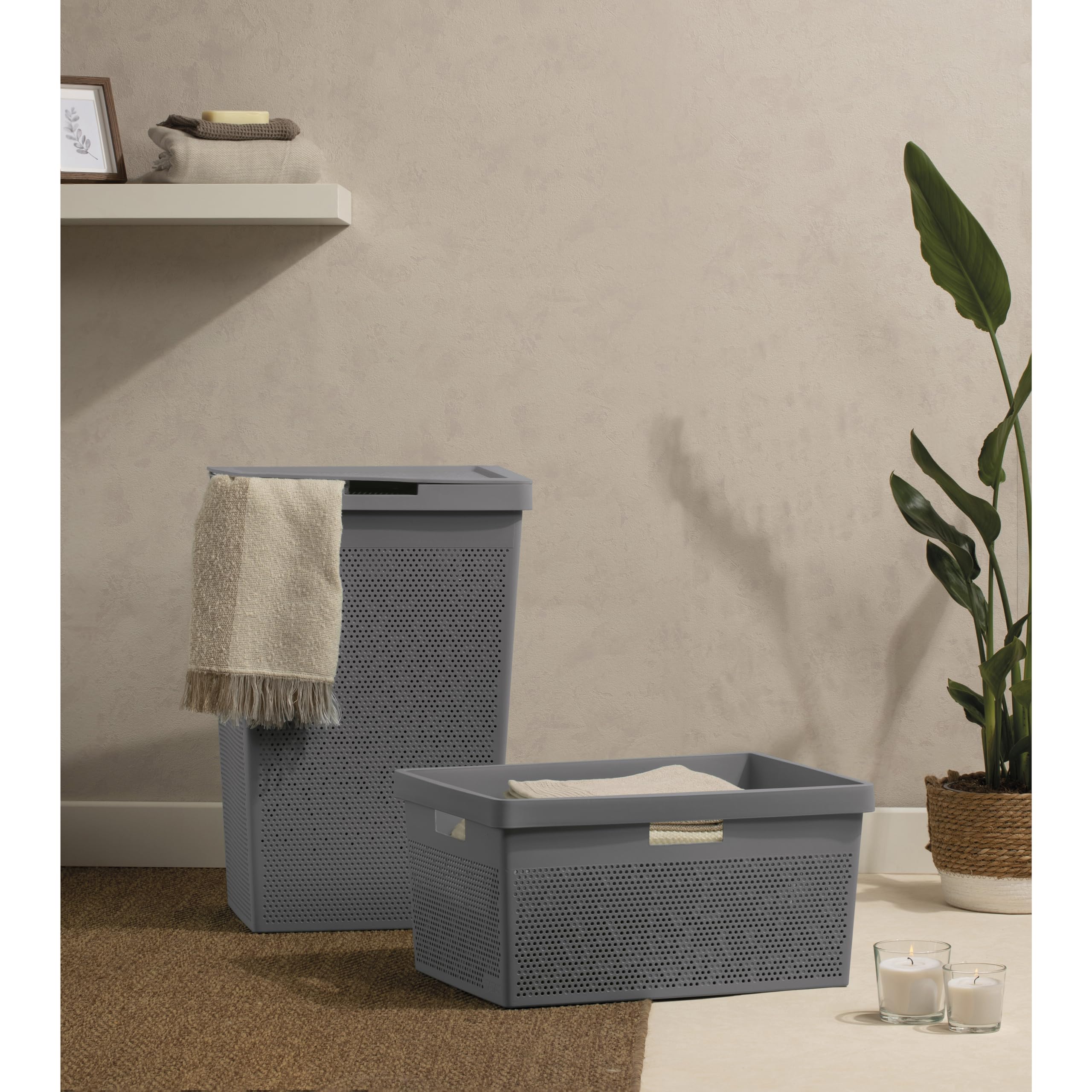 TATAY Cesto Biancheria Bohol 42,5x33,5x60 cm Senza BPA Design Minimalista | Cesto Biancheria Casa | Capacità 60 L | Plastica 100% Riciclata | Ventilazione Ottimale | Coperchio Ribaltabile, Grigio