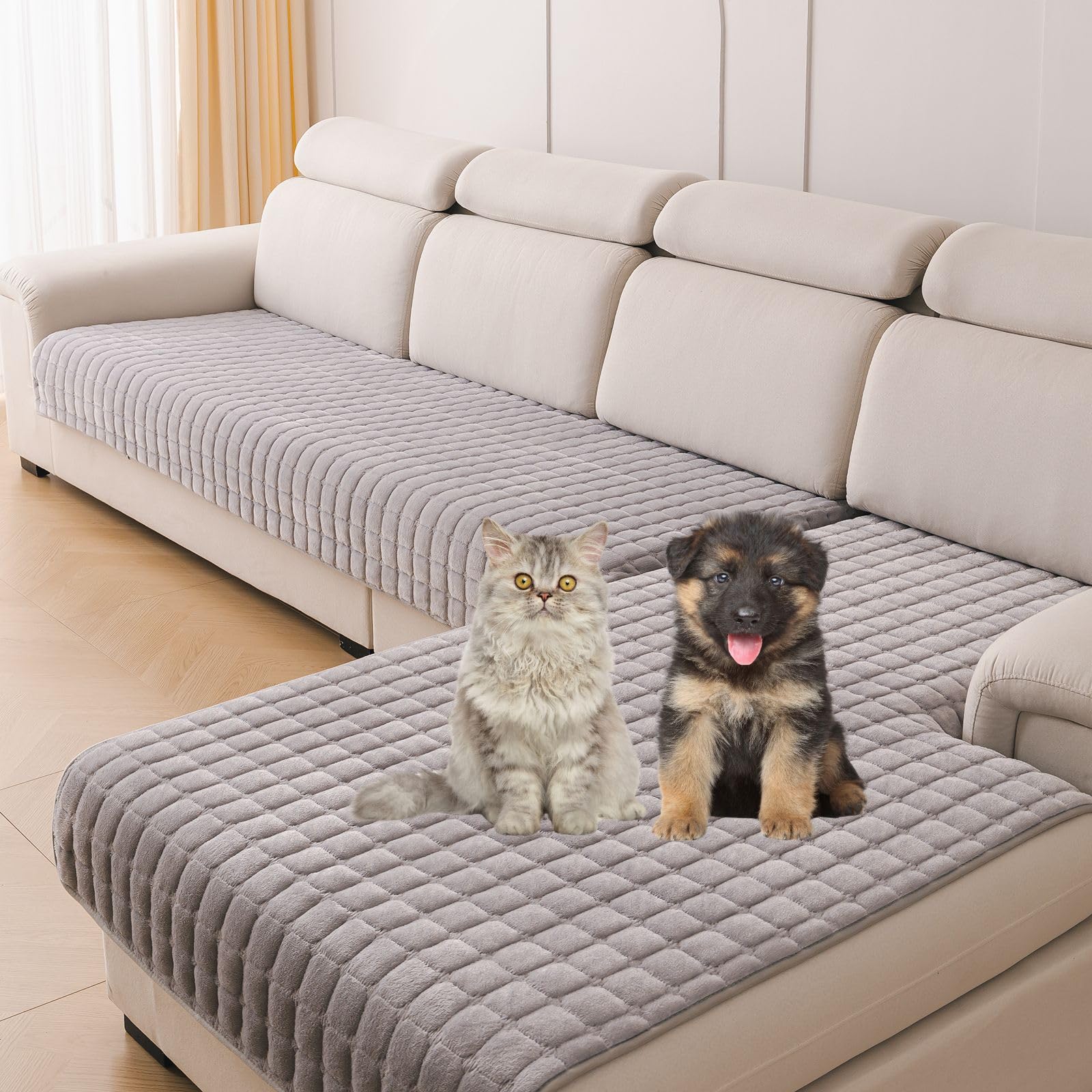 vctops Flannel Plush Sectional Couch Cover, Fuzzy Pet Couch Covers for Sofa, Non-Slip Couch Cover for Dogs Washable, Non Slip Pet Friendly Sofa Cover