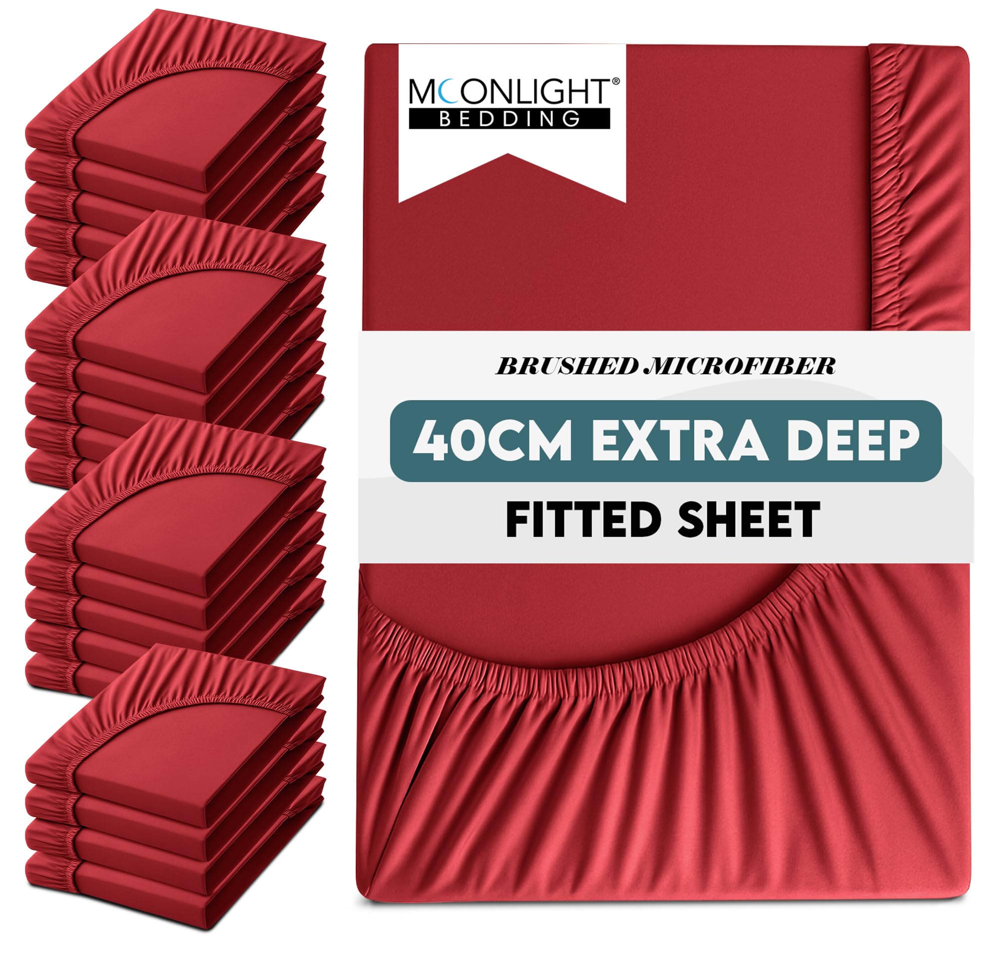 Moonlight Bedding Single Fitted Sheet 20 Pack 40 Cm Extra Deep Pocket Red Bed Sheets 16 inch Ultra Soft Bottom Sheet Brushed Microfiber Breathable Shrinkage Fade Resistant โ image 1