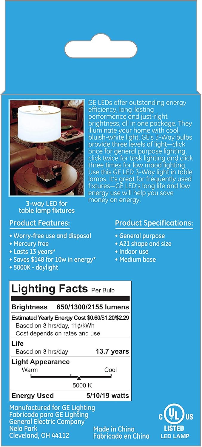 Daylight LED 3-Way 50/100/150-Watt Replacement A21 Bulb Medium Base, Daylight