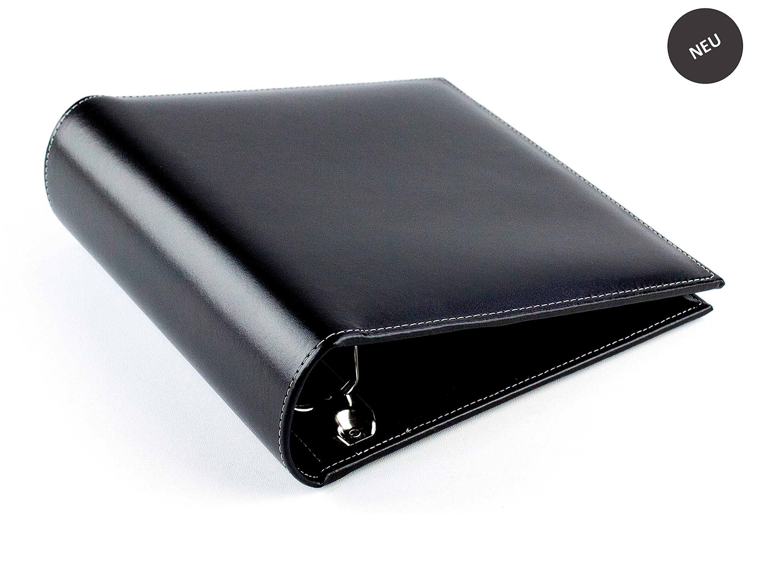 DELMON VARONE - Personalisierbarer Ringbuch-Ordner DIN A5 XXL Premium Cambridge Top Grain Leder Schwarz - Echtleder Dokumenten-Mappe zum Abheften von Urkunden & Akten - Ringbuch-Mappe mit Einsteckfach