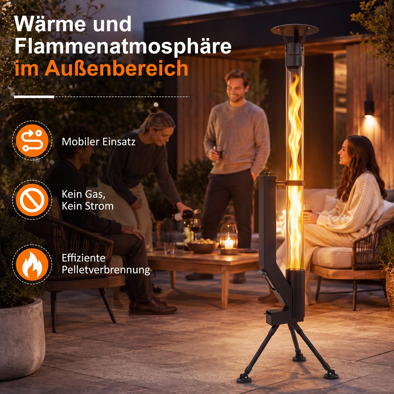 Chauffage de terrasse à granulés avec tube en verre 167 cm