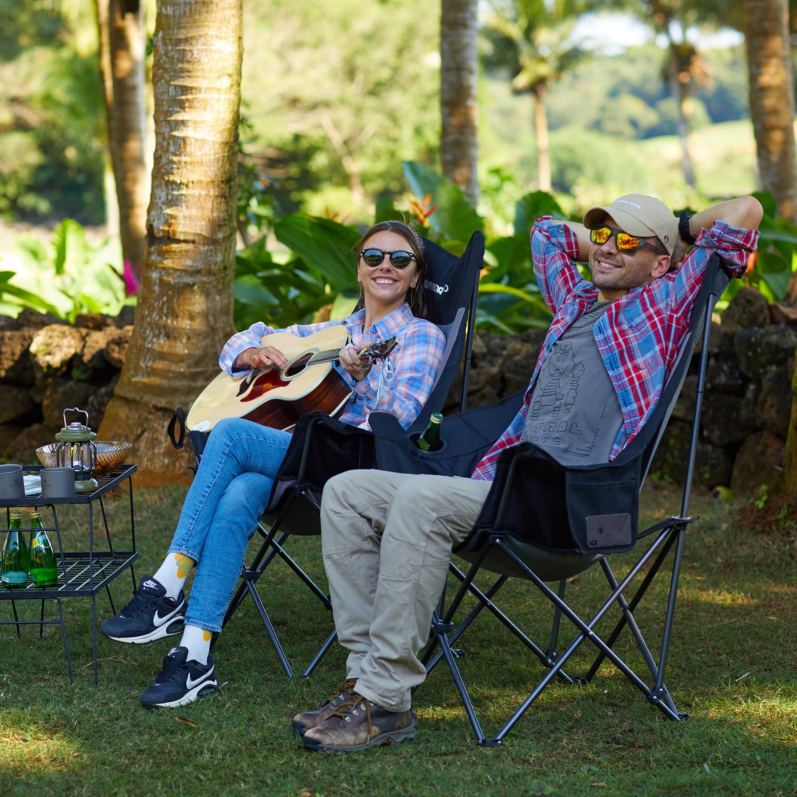 Strixorn Chaise De Camping à Dossier Haut Pliable 120 Kg, Chaise De Camping Légère, Pliable Avec 2 Poches Latérales, Chaise Pliante Ultra Légère Pour