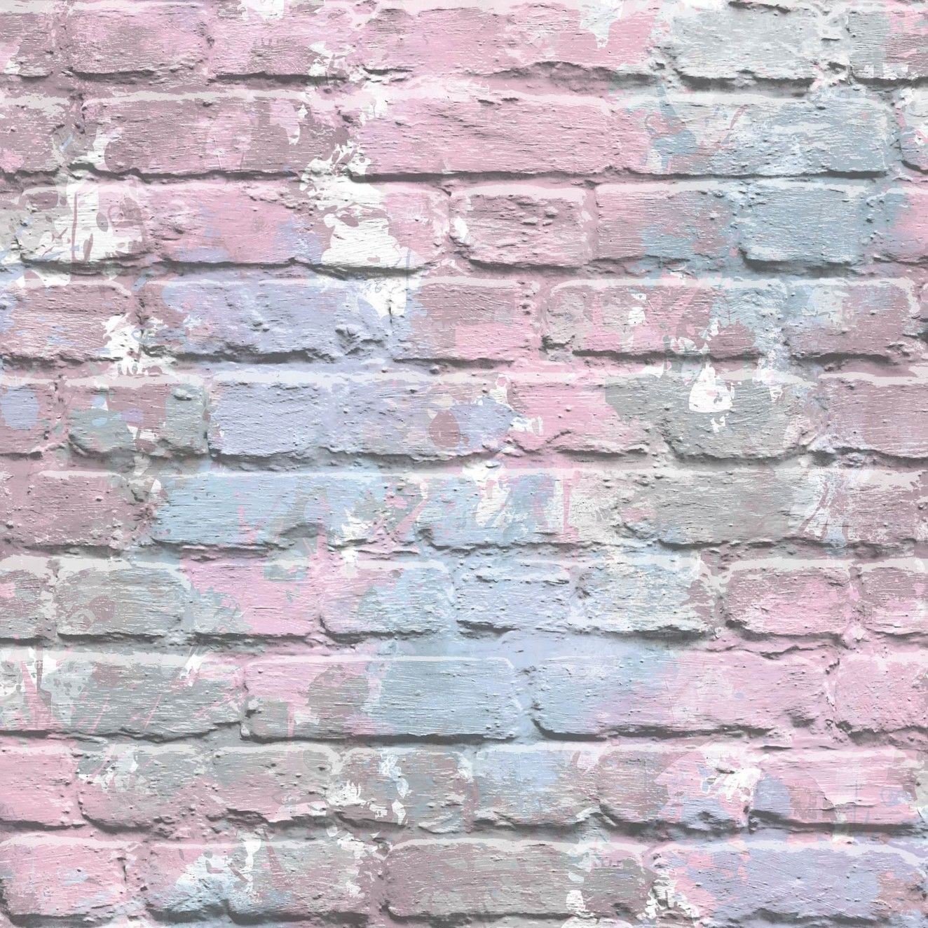 Yöl Pink 3D Brick Effect Wallpaper Lilac Blue Paint Splash Slates Stones Rustic Painted