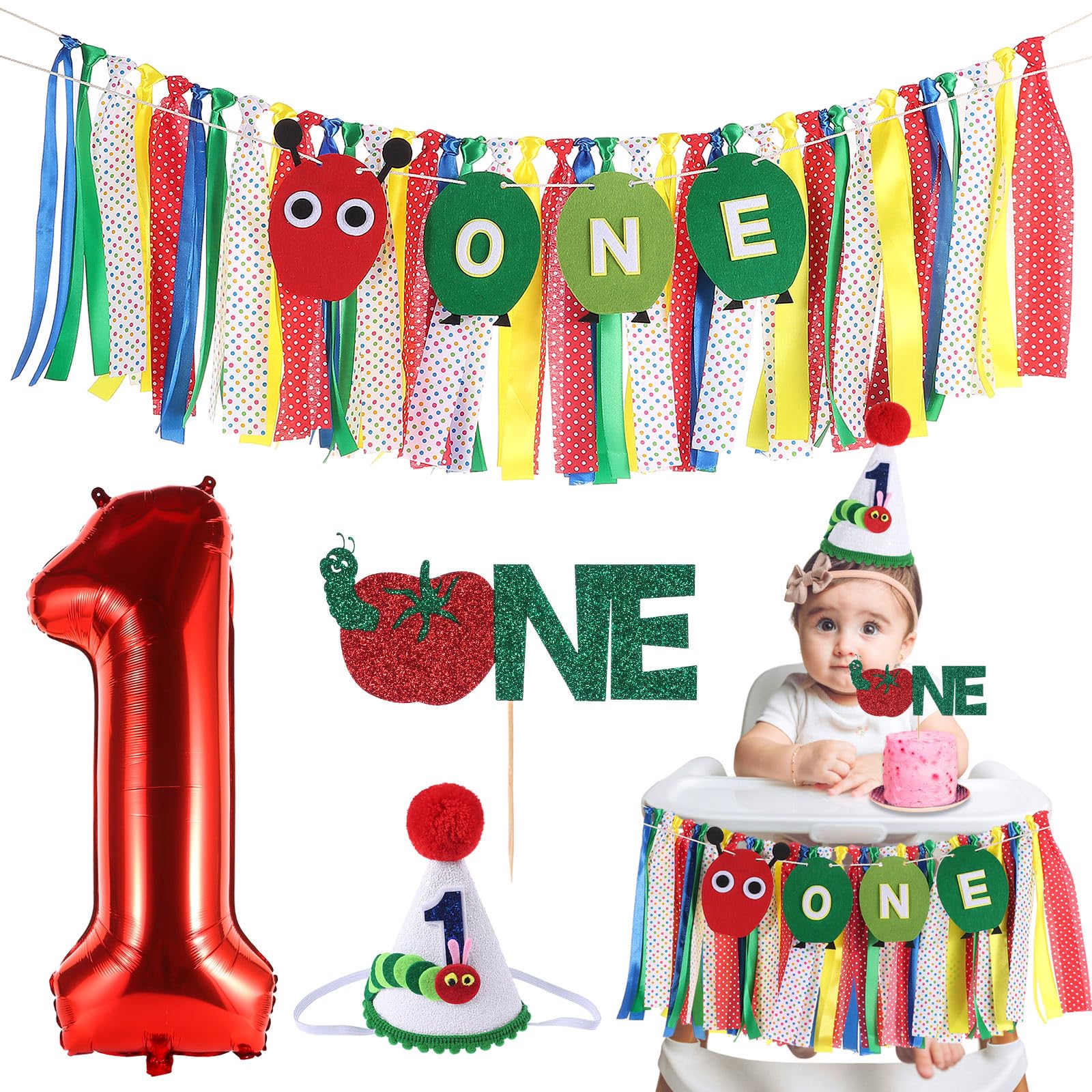 Hungry Caterpillar Highchair Banner for First Birthday Party Decorations