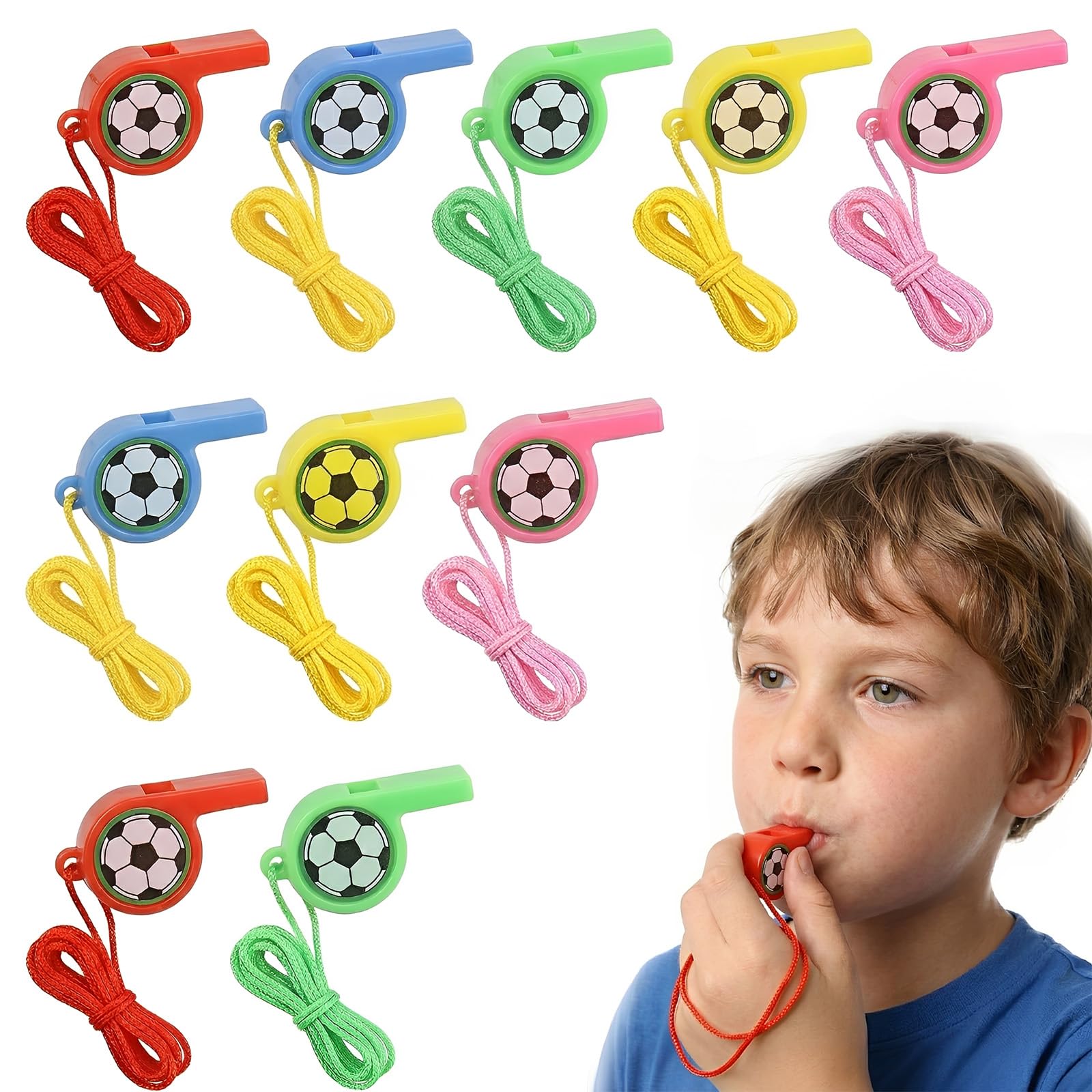 10 Silbatos de Fútbol de Plástico en 5 Colores, Silbato Deportivo para Niños y Adultos, Ideal para Entrenamiento, Árbitros, Pitos de Carnaval, Fiestas de Cumpleaños y Eventos Deportivos