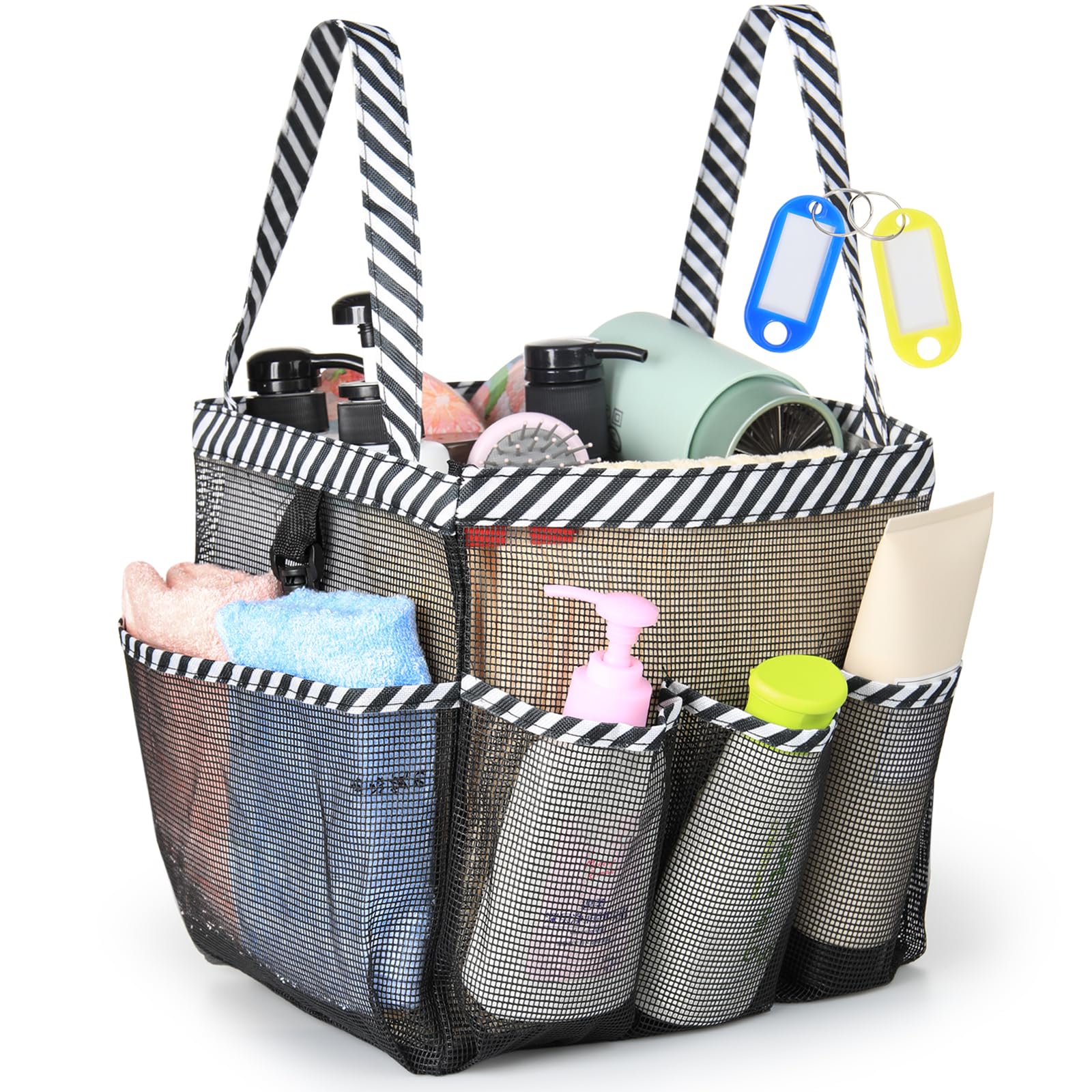 Temede Mesh Shower Caddy Tote, Large Shower Caddy Basket Portable, Quick Dry Hanging Toiletry Bag, 8 Storage Pocket Handle Bath Organizer for College