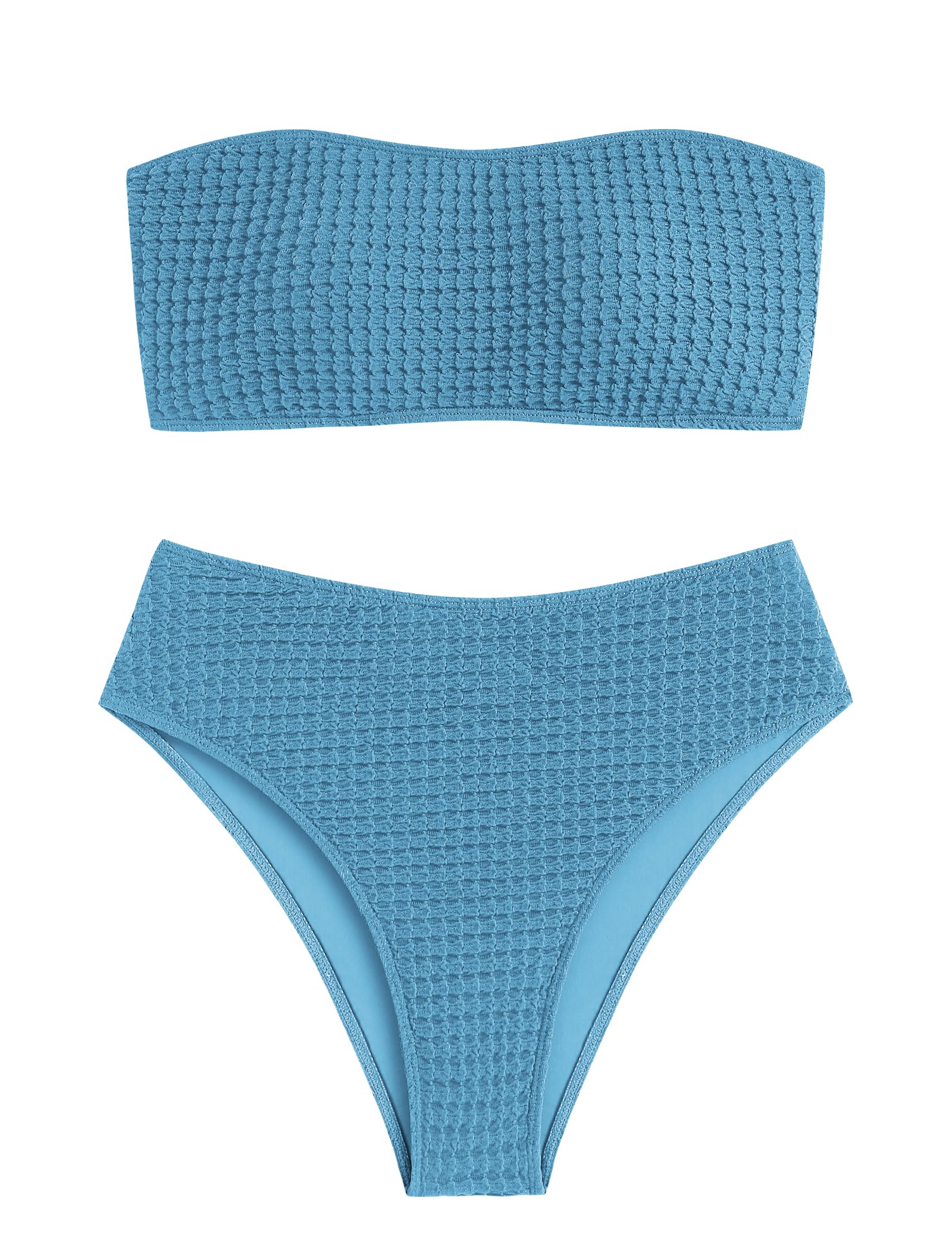 ZAFUL Women's High Cut Bandeau Bikini Set Strapless 2 Pieces Bathing Suit