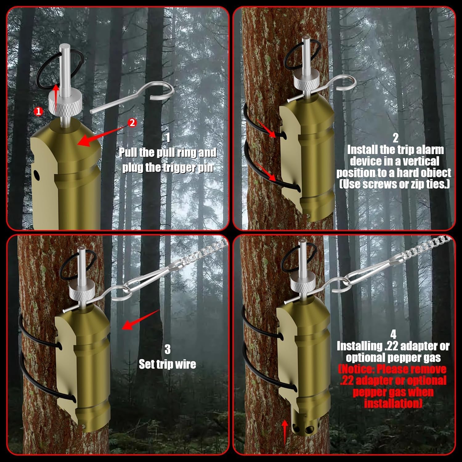 2 Pack Perimeter Trip Alarm with Trip Wire – Outdoor Camping & Property Noise Alert Device Compatible with 209 Primers & Blanks (Adapter Not Included)