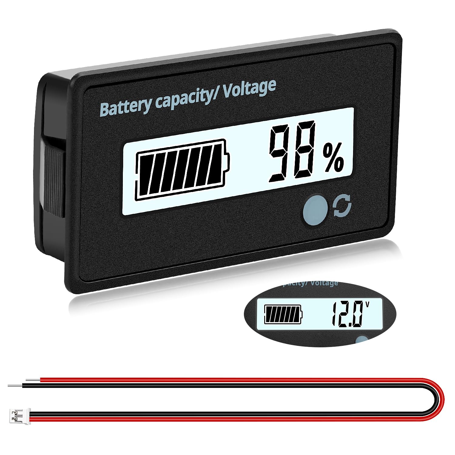 VooGenzek Voltmetro LCD Per Batteria 12-48V, Tester Capacità Per Piombo E Litio Con Display Verde E Modalità Risparmio Energetico