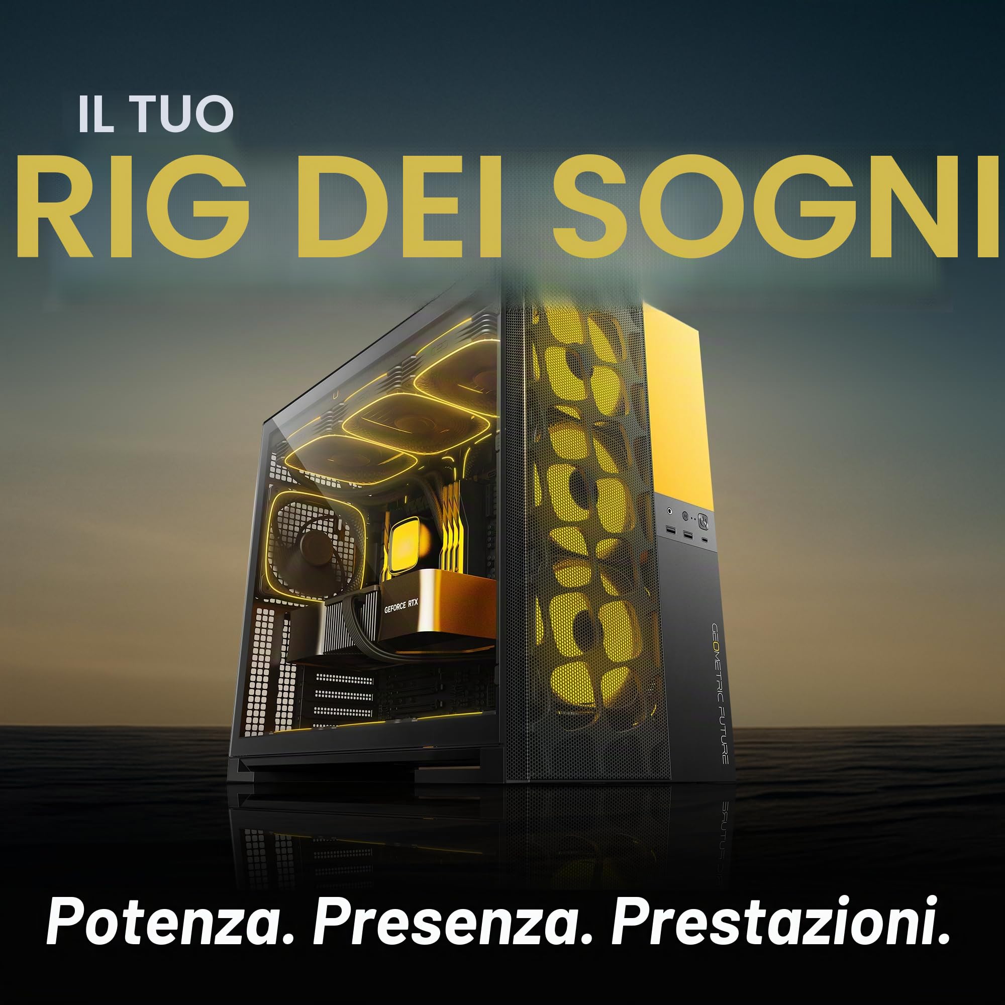 Geometric Future M5 - Case per computer a mezzatorre con pannello frontale in rete a nido d'ape e vetro temperato, E-ATX/ATX per gaming, alto flusso d'aria, in acciaio da 1,2 mm, Tipo C, supporto per