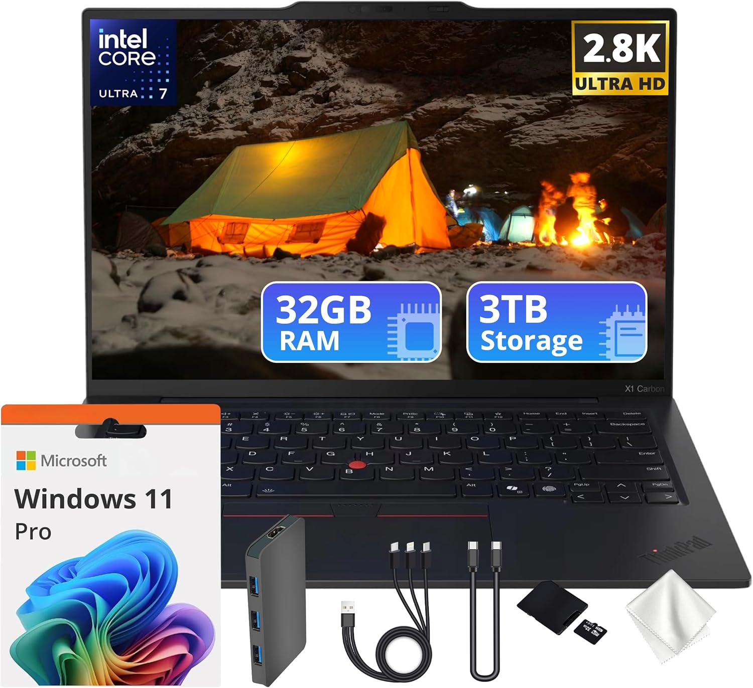 Lenovo ThinkPad X1 Carbon G13 14" 2.8K Laptop, Intel Ultra 7 258V, Intel Arc Graphics, 32GB LPDDR5X, 3TB Storage(2TB SSD&1TB Docking Station), Fingerprint, Backlit Keyboard, Wi-Fi 7, Win11 Pro, Black