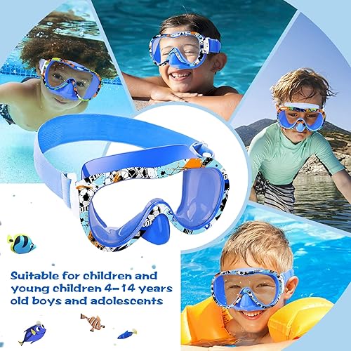 Miniatura 3 de Gafas de natación para niños con cubierta para la nariz, máscara de esnórquel panorámica de 180 con diseño antivaho y antifugas, correa de tela