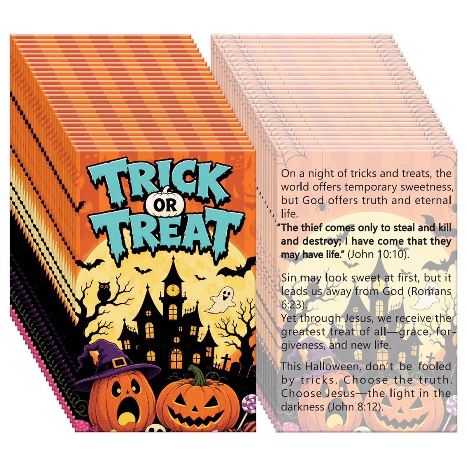Cosmisun Halloween Gospel Tract Card - 240 Pcs Trick or Treat Salvation Cards Ghost Pumpkin Pocket Holy Postcards Christian Religious Bible Verse Bookmark for Women Men Party Sunday School Church Gift โ image 1