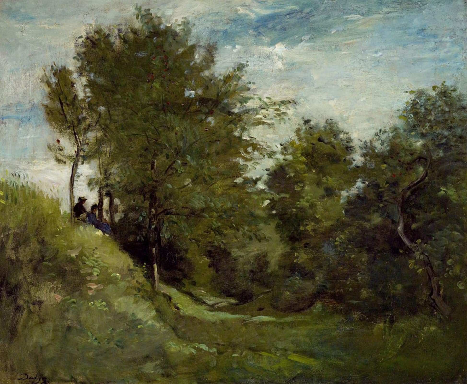 ARTXLXXBN Famous Print Painting Colorful Art Print Landscape with Figures Seated on a Bank by Charles Francois Daubigny Canvas Art Decorations for Home Decor 60x90cm