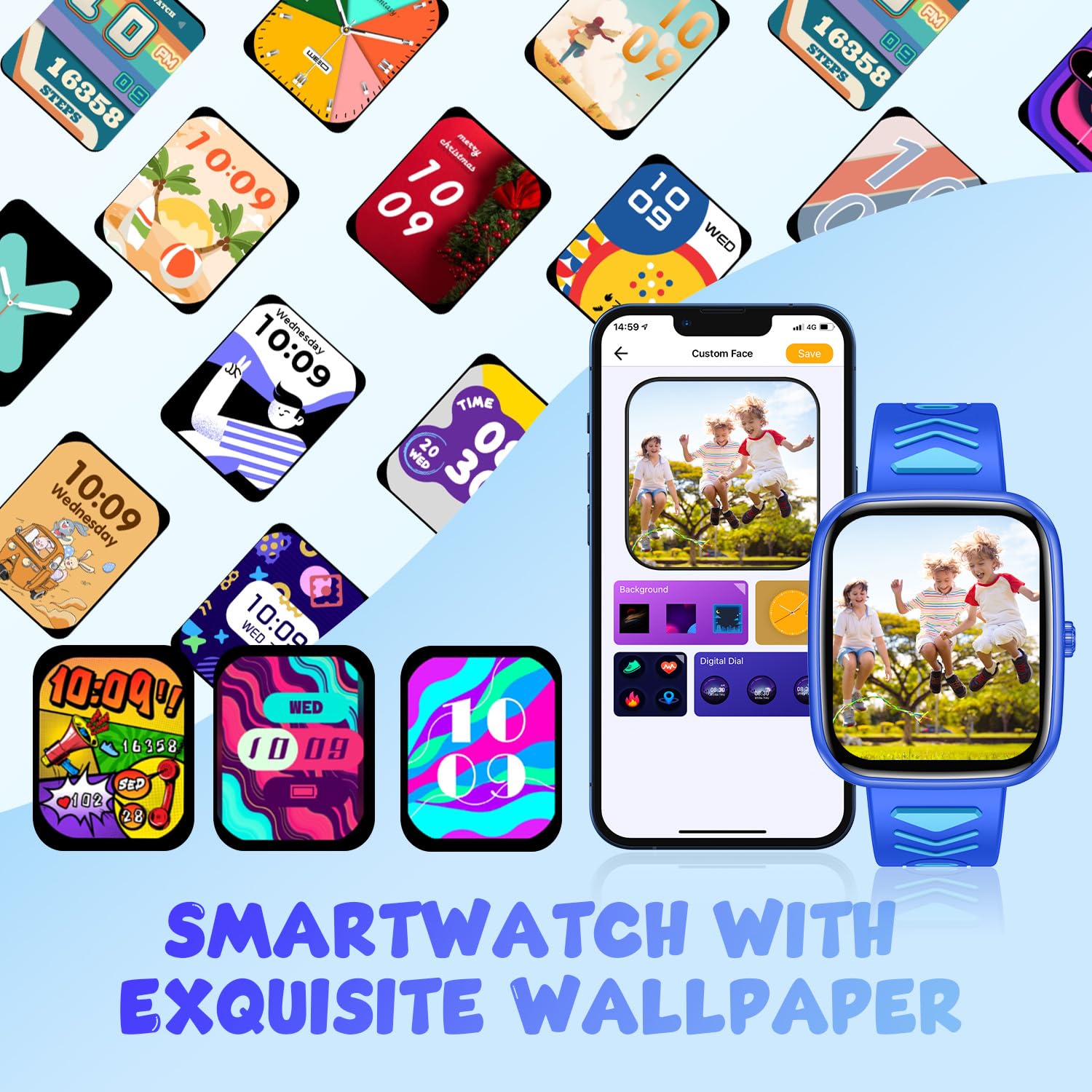 Smartwatch Fitness Orologio Bambini Digitale: 1.75" per Bambini Smart Watch con Contapassi Cronometro Compatibile per Android iOS Impermeabile Monitor Del Sonno Regalo per Ragazzi Ragazze Adolescenti