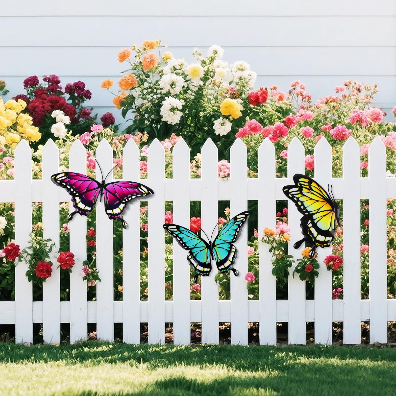 Grande decorazione da parete in metallo a forma di farfalla da giardino, confezione da 3, W27 x H22 cm, decorazione per interni ed esterni