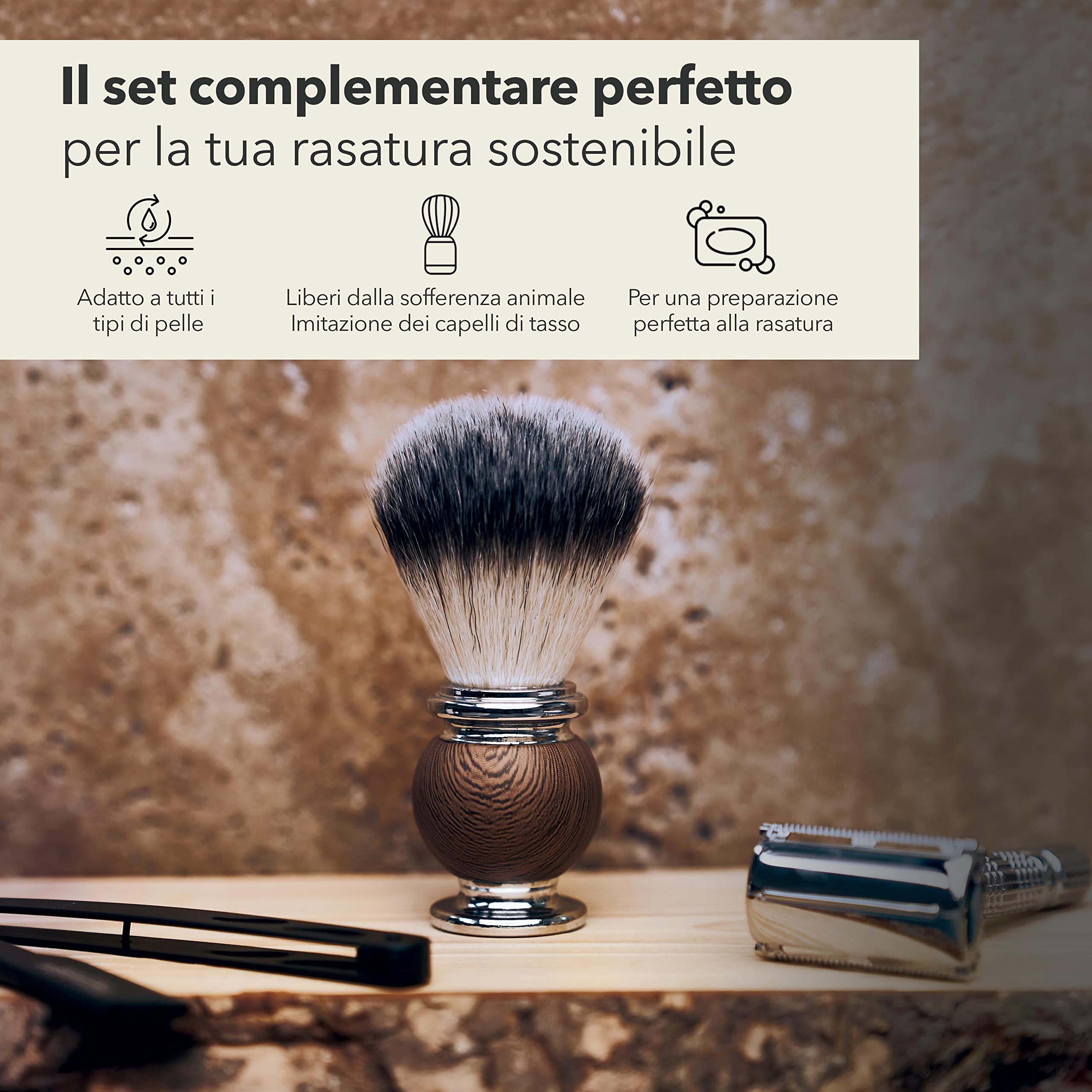 Störtebekker® Pennello da Barba Premium - Finto Pelo di Tasso - Perfetto per una Confortevole Rasatura a Umido