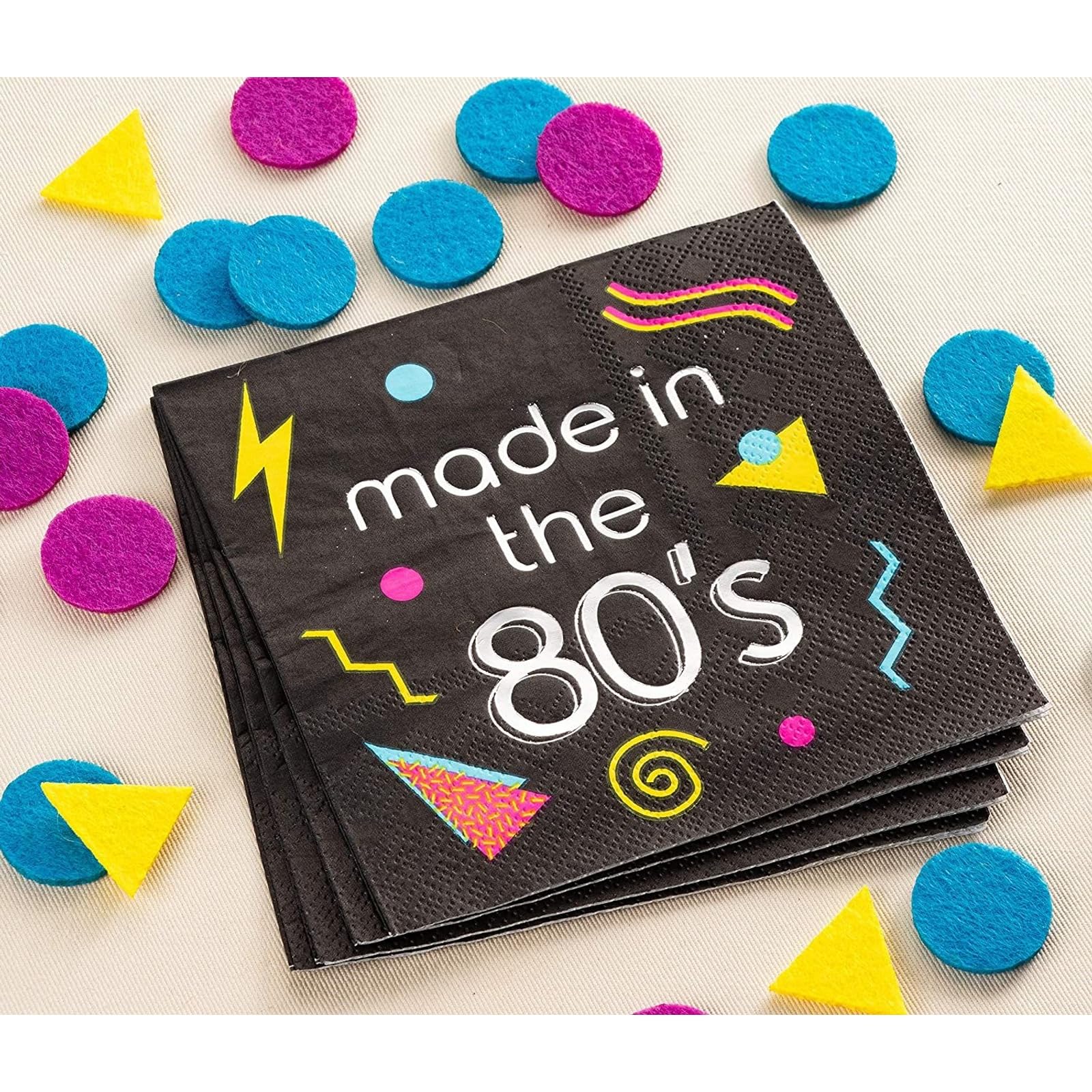 80er Jahre Cocktailservietten – 50 Stück Retro-Design Mit Silberfolie | 3-lagige Papierservietten Für Mottopartys