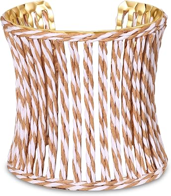 Raffia Cuff Bracelet Statement Adjustable Bohemian Rattan Woven Chunky Bracelets Handmade Lightweight Straw Wicker Braid Bangle Bracelets for Women Summer Beach Wrist Jewelry