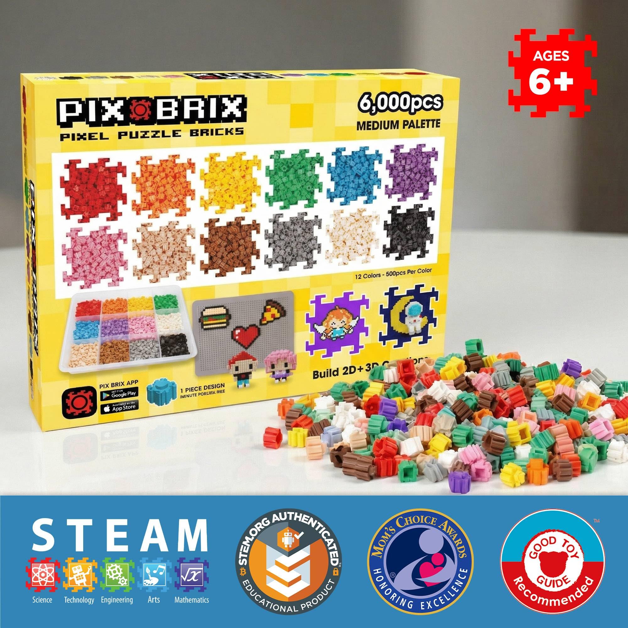 Pix Brix Pixel Art Puzzle Bricks – 6,000 Piece Pixel Art Container