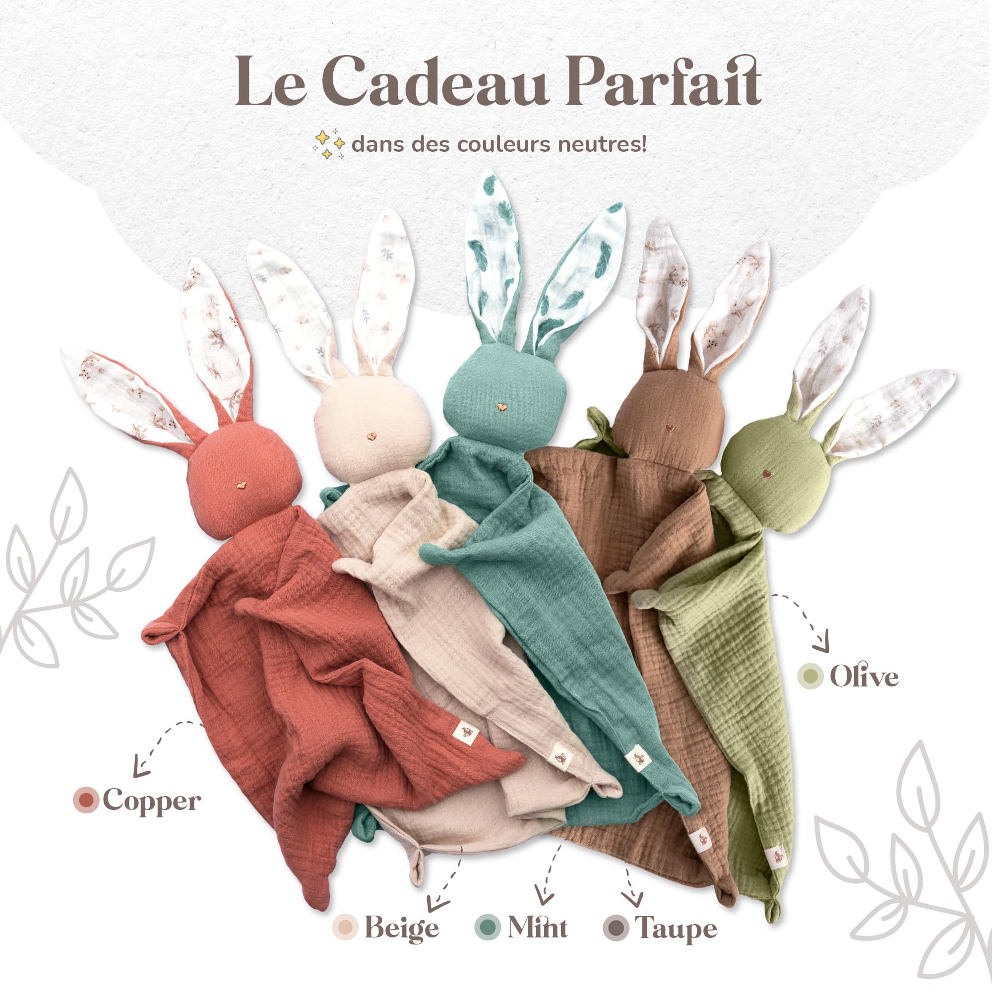 Mikito - Doudou 30x30 cm en Coton Bio - Langes en Coton - Parfait pour Envelopper Votre Nouveau-Né - Cadeaux Originaux pour Les Nouveaux-Nés (Taupe)