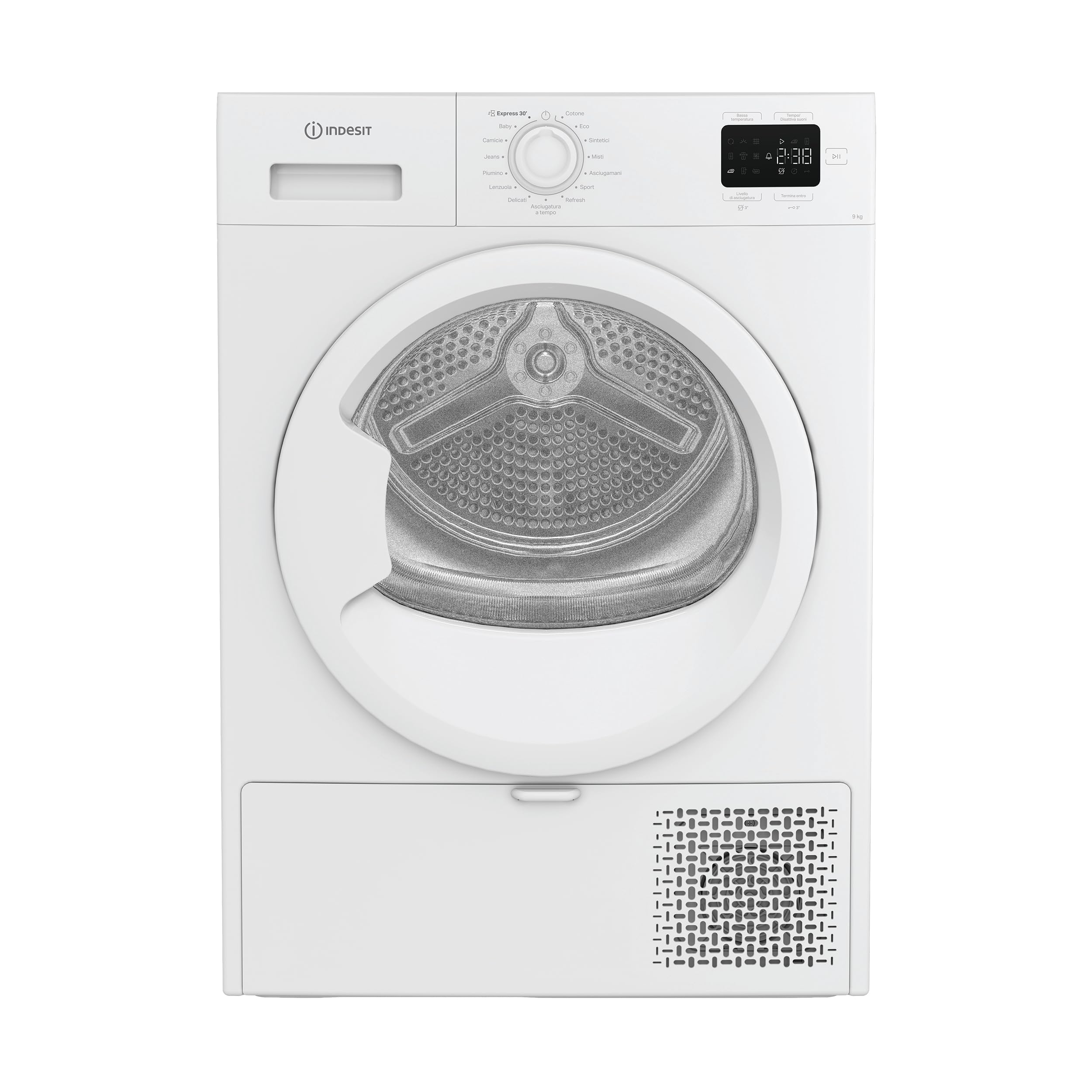 Sèche-​linge pompe à chaleur Indesit C YD 92D WW IT – 9 kg, pose libre, classe énergétique E, filtre 2 en 1, cycle rapide, coton éco, rafraîchissement