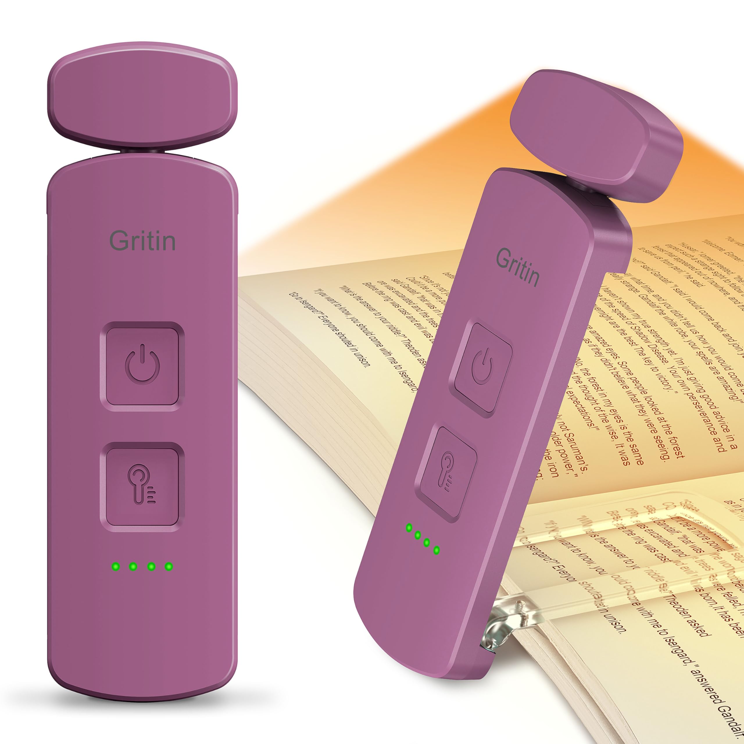 Gritin Luz de Lectura Recargable, Lámpara de Lectura para Protección Ocular con Pinzas - 3 Colores & 3 Brillos Ajustables, Plegable Luz Libro para Leer en la Cama, Ideal para Amantes de los Libros