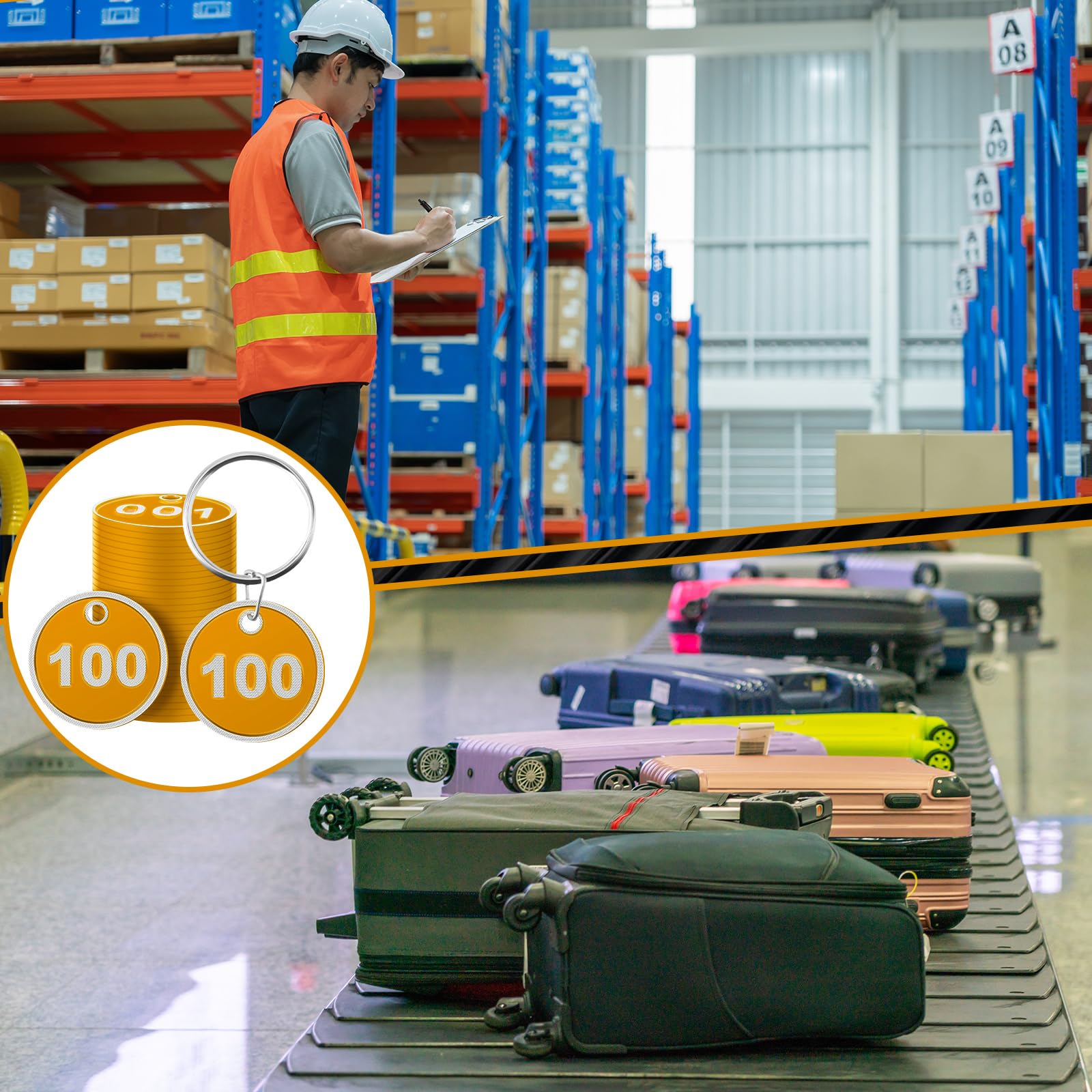 Tandefio 1–100 nummerierte Schlüsselanhänger, rund, Aluminiumlegierung, Metall, Nummernschilder, Markierung, Gepäcketiketten mit Ringen für Schlafsaal, Schlüsselanhänger, Box, Schrank, Schließfächer