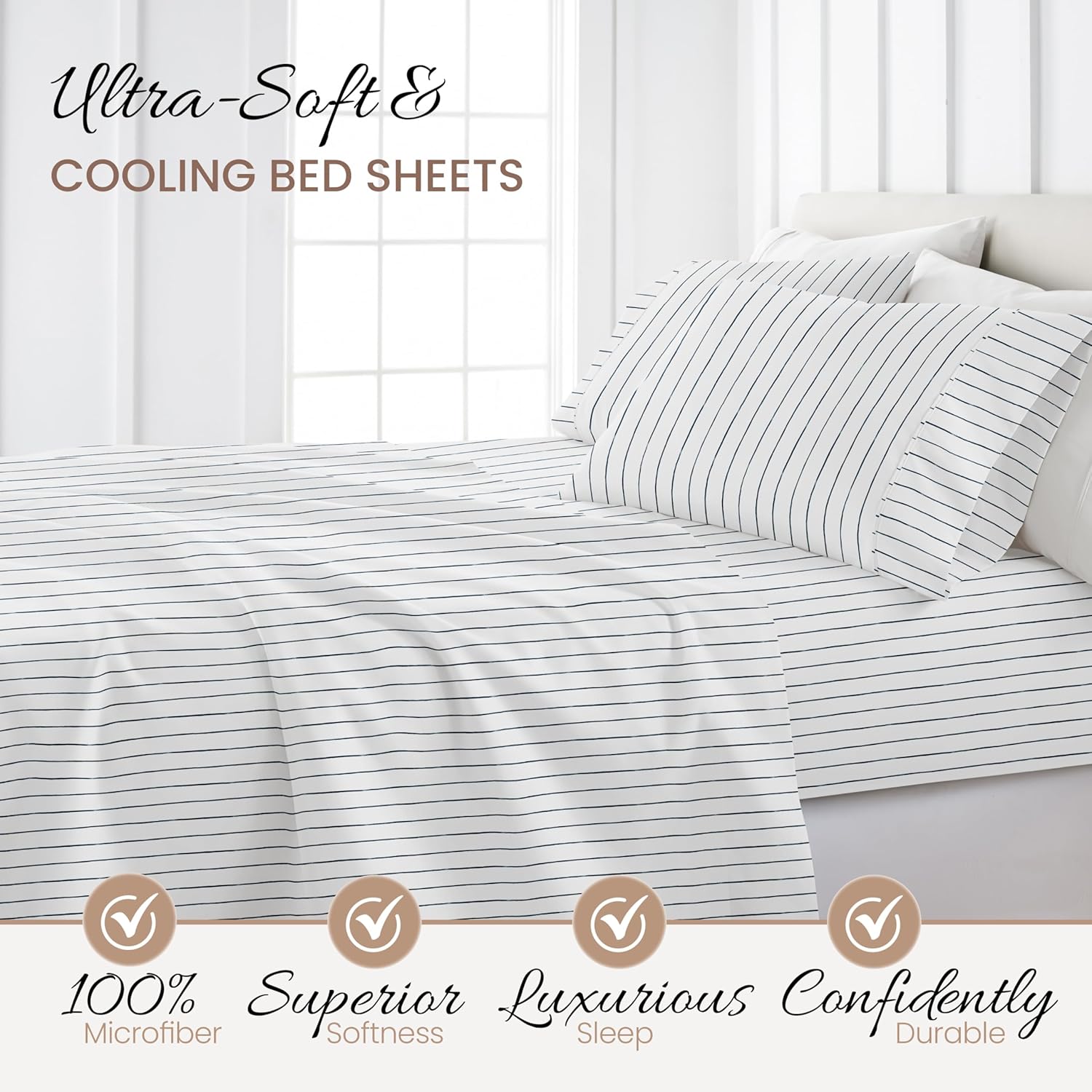 Linen Market 4 Piece Queen Bedding Sheet Set (Navy Blue Stripes) - Sleep Better Than Ever with These Ultra-Soft & Cooling Bed Sheets for Your Queen Size Bed - Deep Pocket Fits 16" Mattress