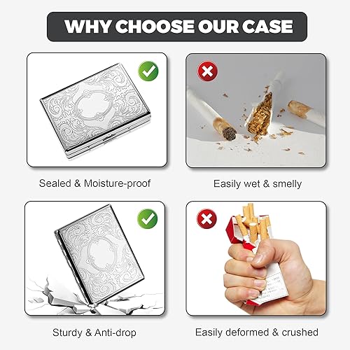 Miniatura 5 de X-LIGHTER XL016 - Estuche de cigarrillos vintage con encendedor para tamaño King de los años 100, diseño retro de metal con flores de 3.937 in,